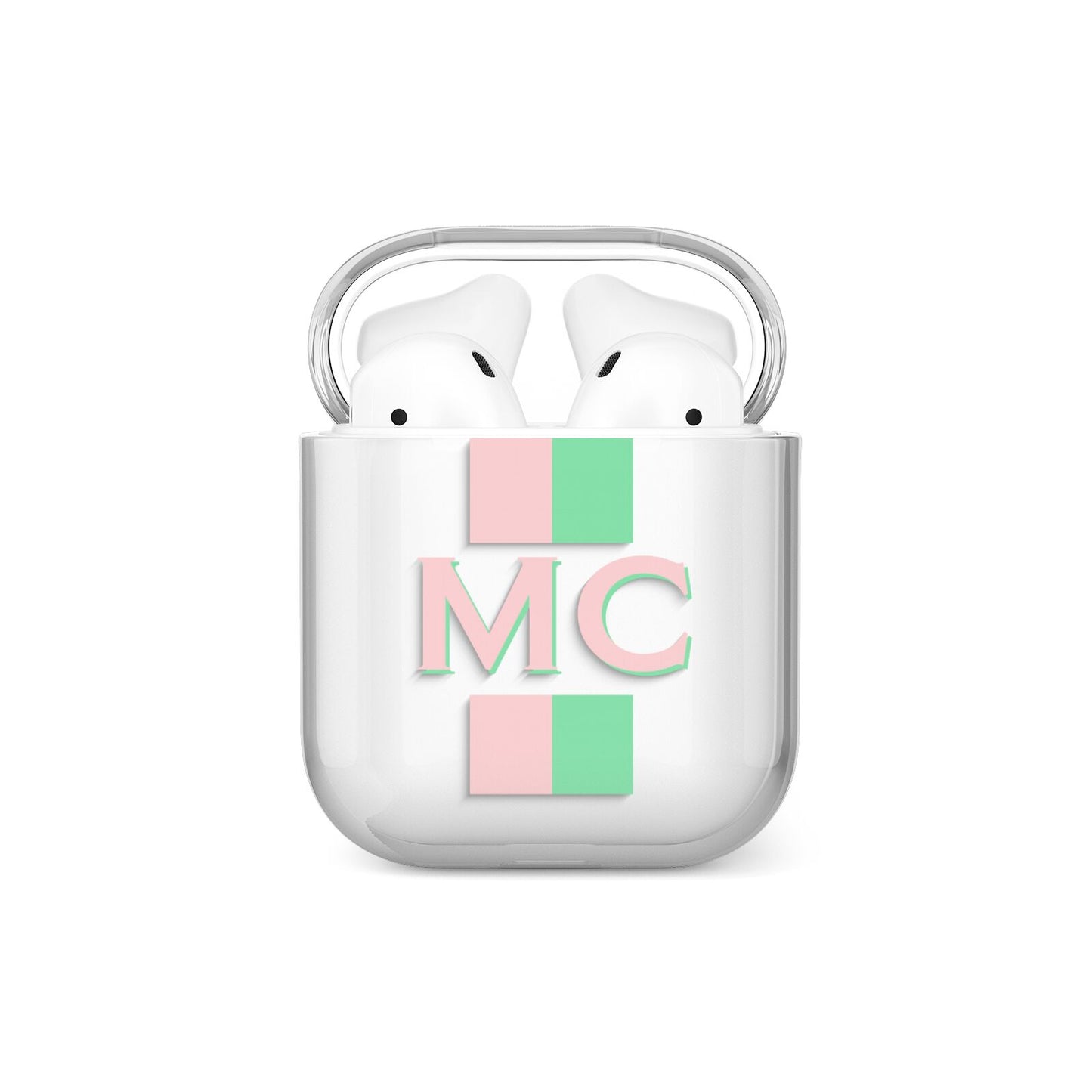 Personalised Transparent Striped Pink Green AirPods Case