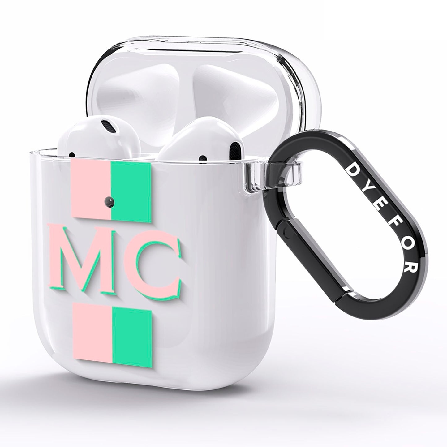 Personalised Transparent Striped Pink Green AirPods Clear Case Side Image