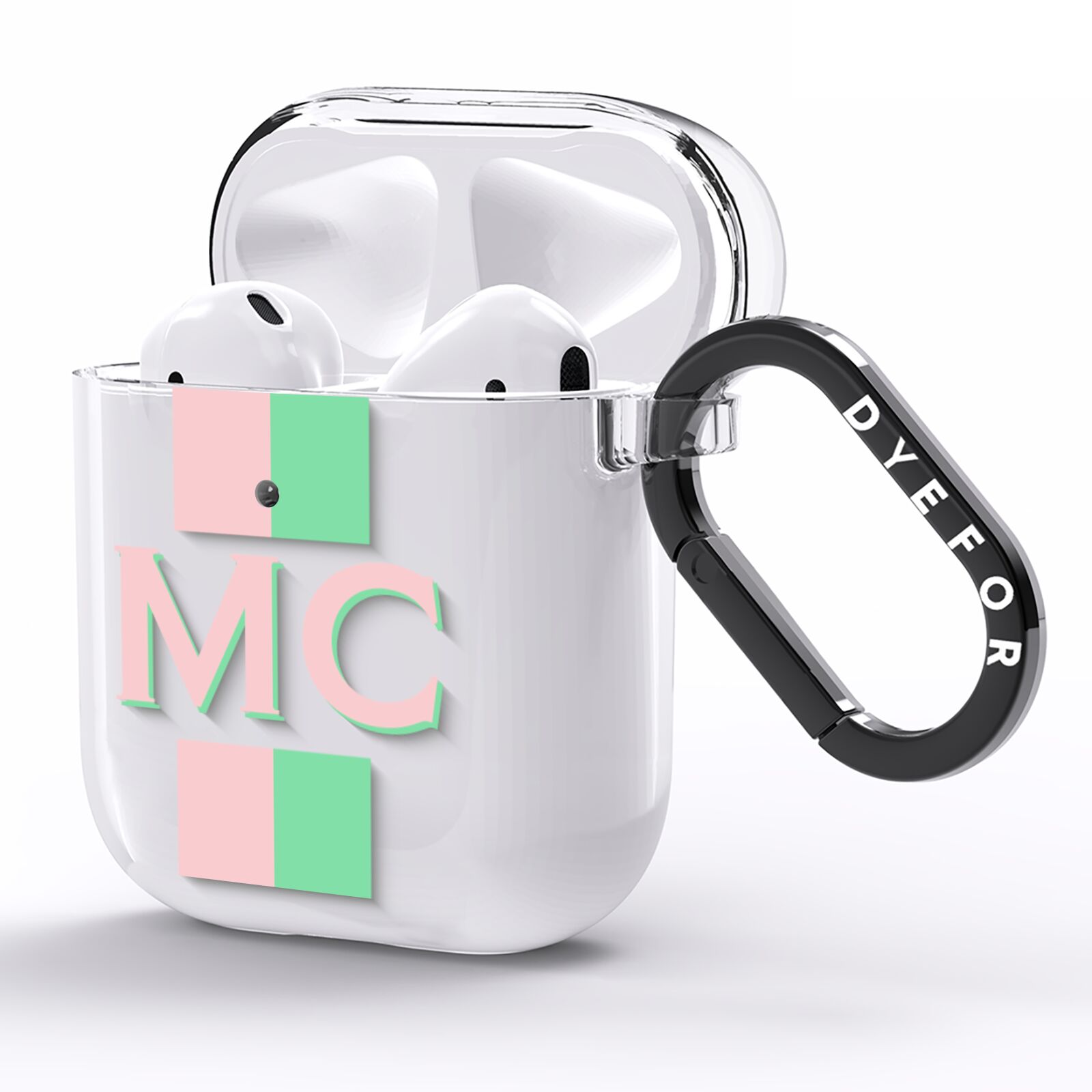 Personalised Transparent Striped Pink Green AirPods Clear Case Side Image