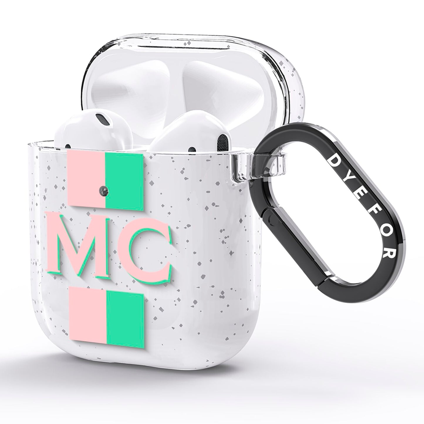 Personalised Transparent Striped Pink Green AirPods Glitter Case Side Image