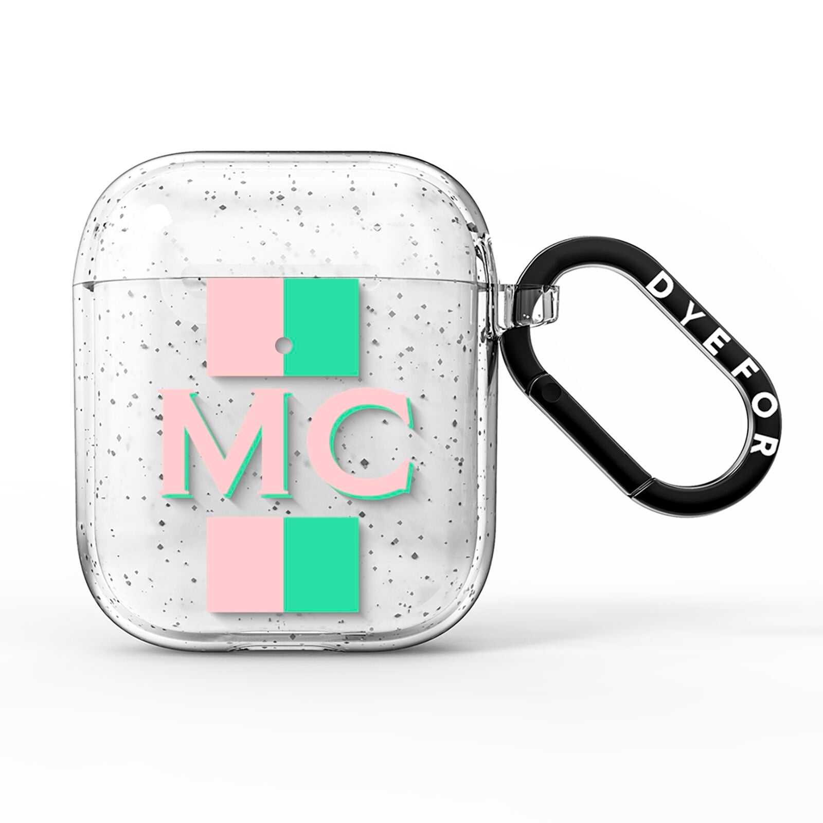 Personalised Transparent Striped Pink Green AirPods Glitter Case