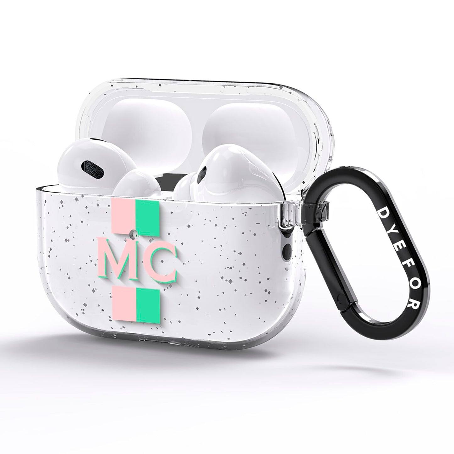 Personalised Transparent Striped Pink Green AirPods Pro Glitter Case Side Image