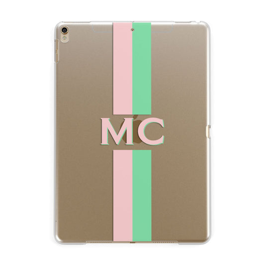 Personalised Transparent Striped Pink Green Apple iPad Gold Case