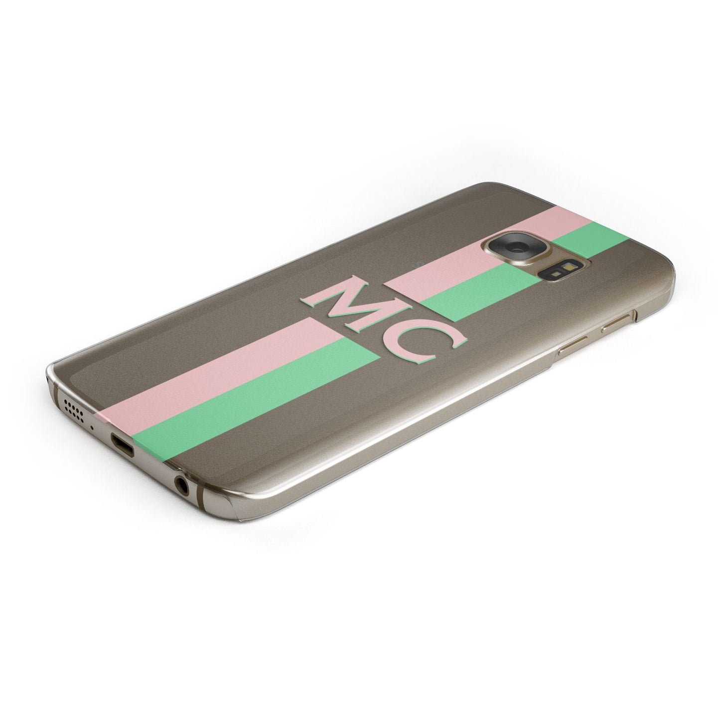 Personalised Transparent Striped Pink Green Protective Samsung Galaxy Case Angled Image