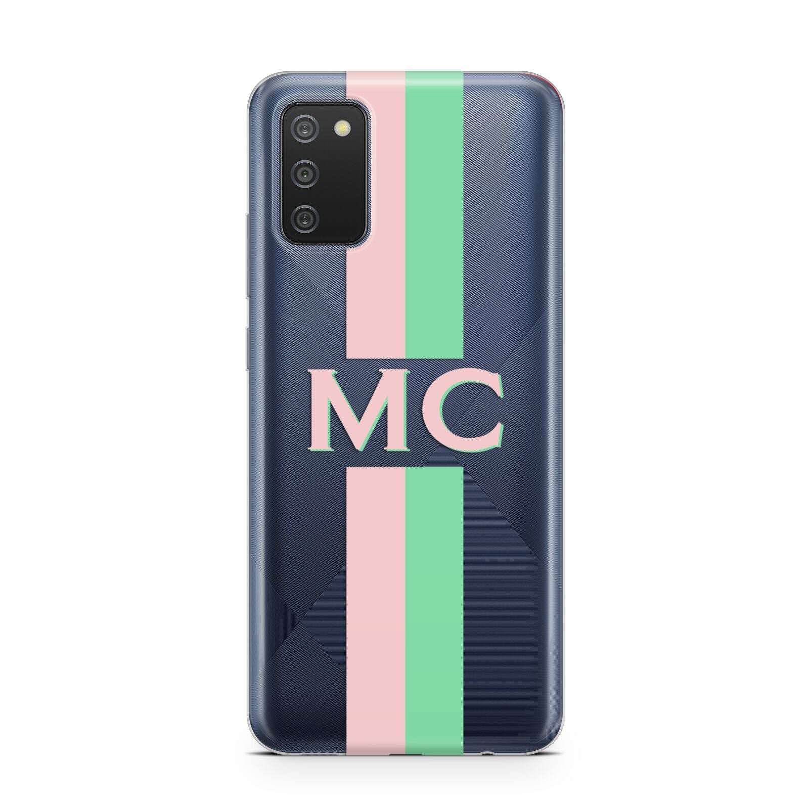 Personalised Transparent Striped Pink Green Samsung A02s Case