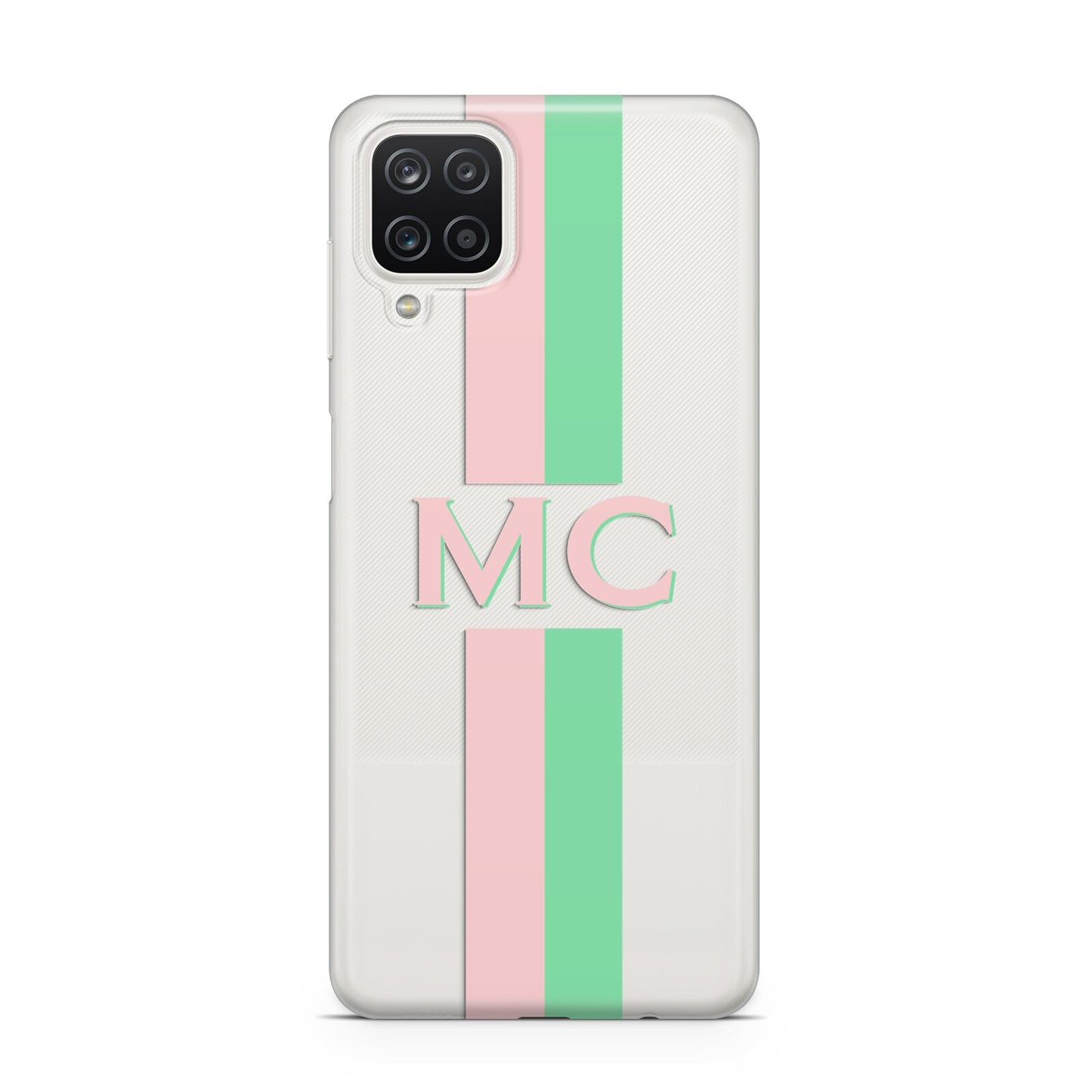 Personalised Transparent Striped Pink Green Samsung A12 Case