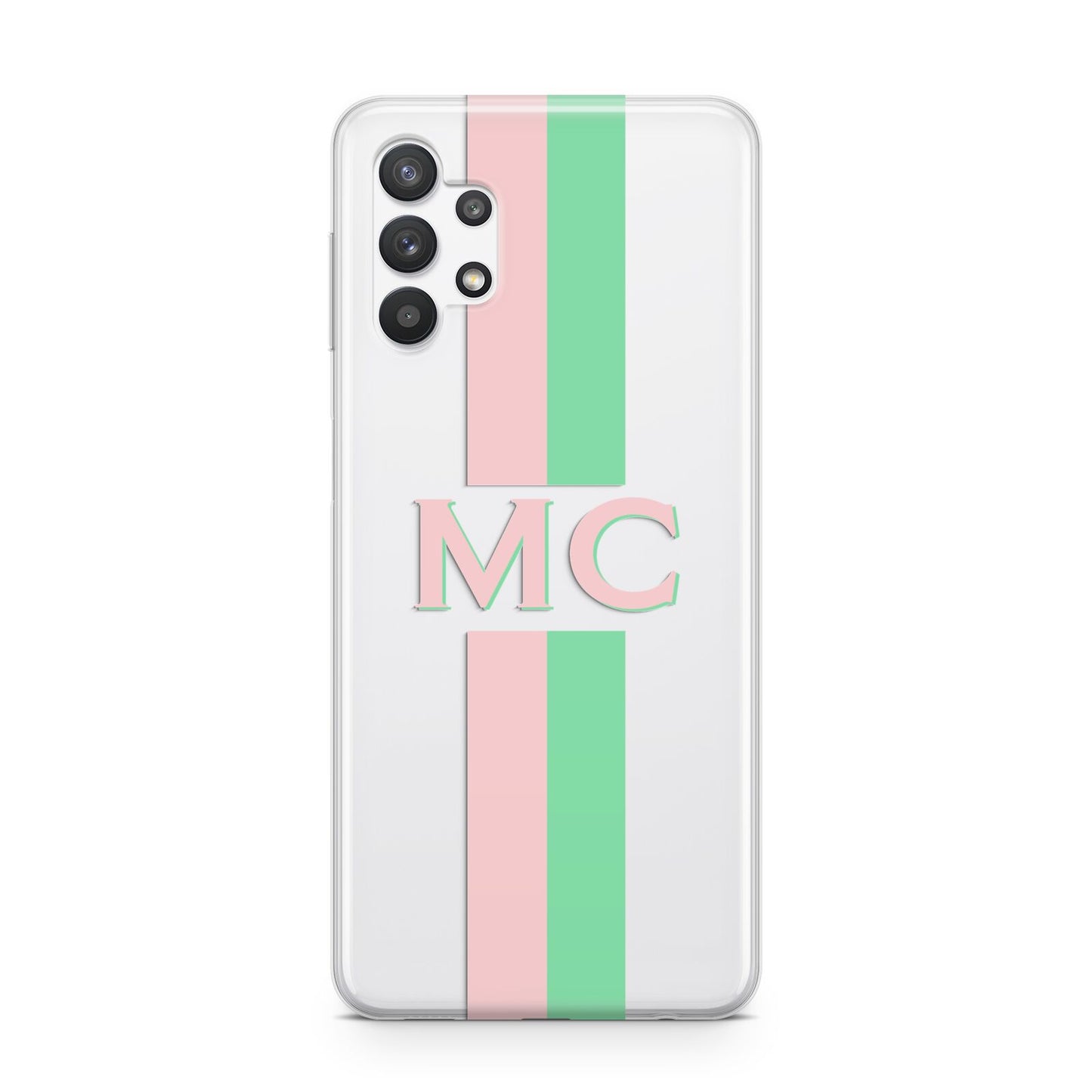 Personalised Transparent Striped Pink Green Samsung A32 5G Case