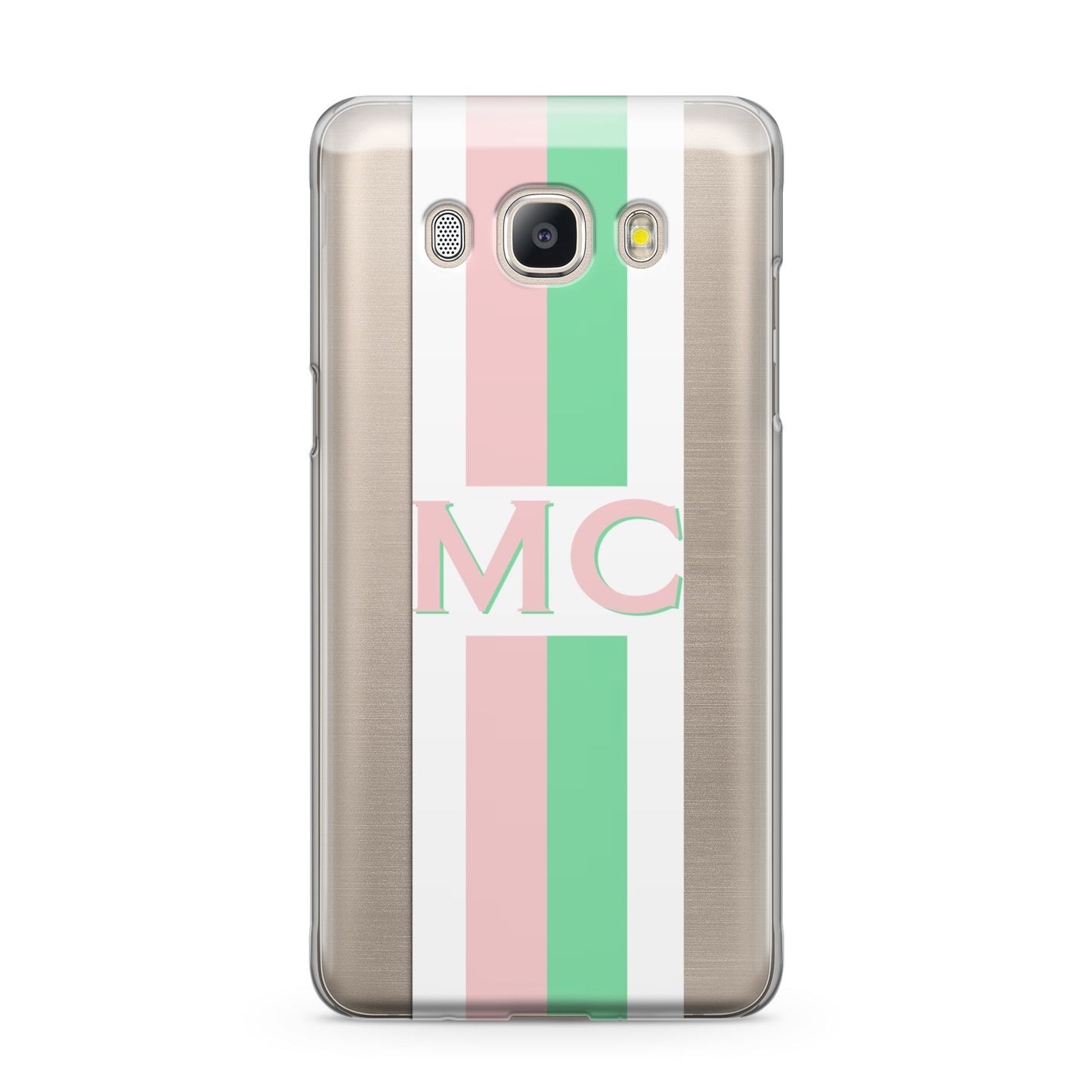 Personalised Transparent Striped Pink Green Samsung Galaxy J5 2016 Case