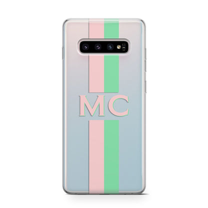 Personalised Transparent Striped Pink Green Samsung Galaxy S10 Case