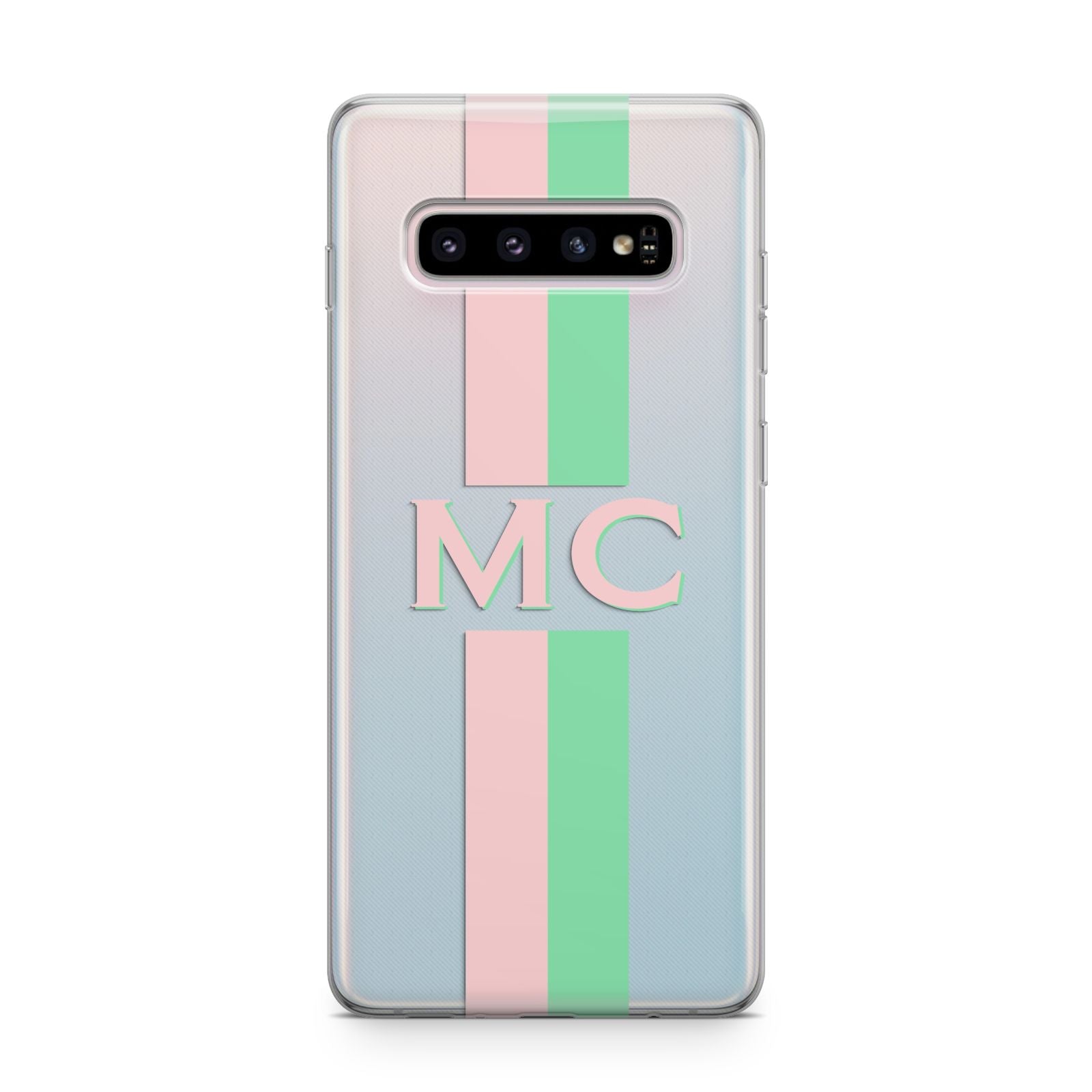 Personalised Transparent Striped Pink Green Samsung Galaxy S10 Plus Case