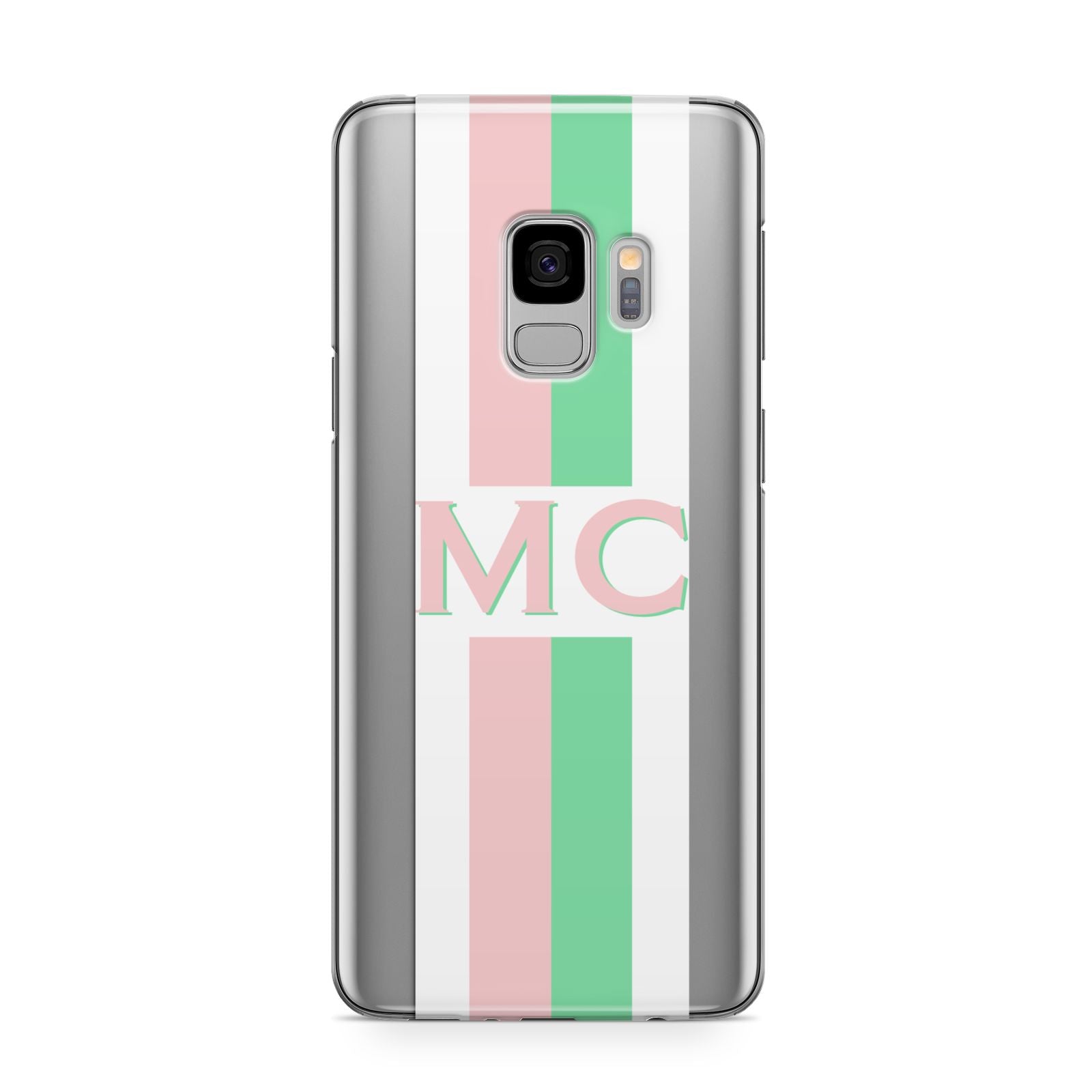 Personalised Transparent Striped Pink Green Samsung Galaxy S9 Case