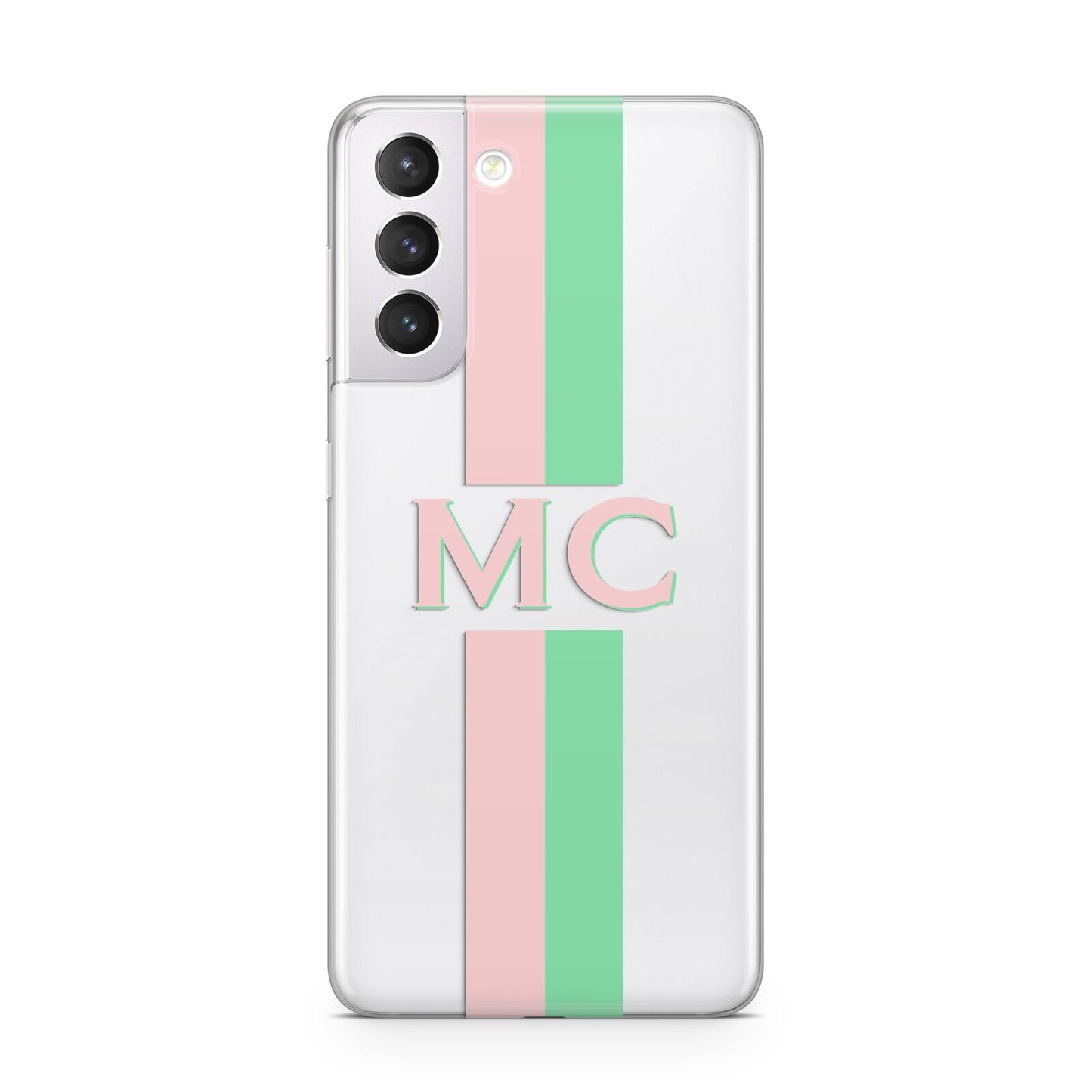 Personalised Transparent Striped Pink Green Samsung S21 Case