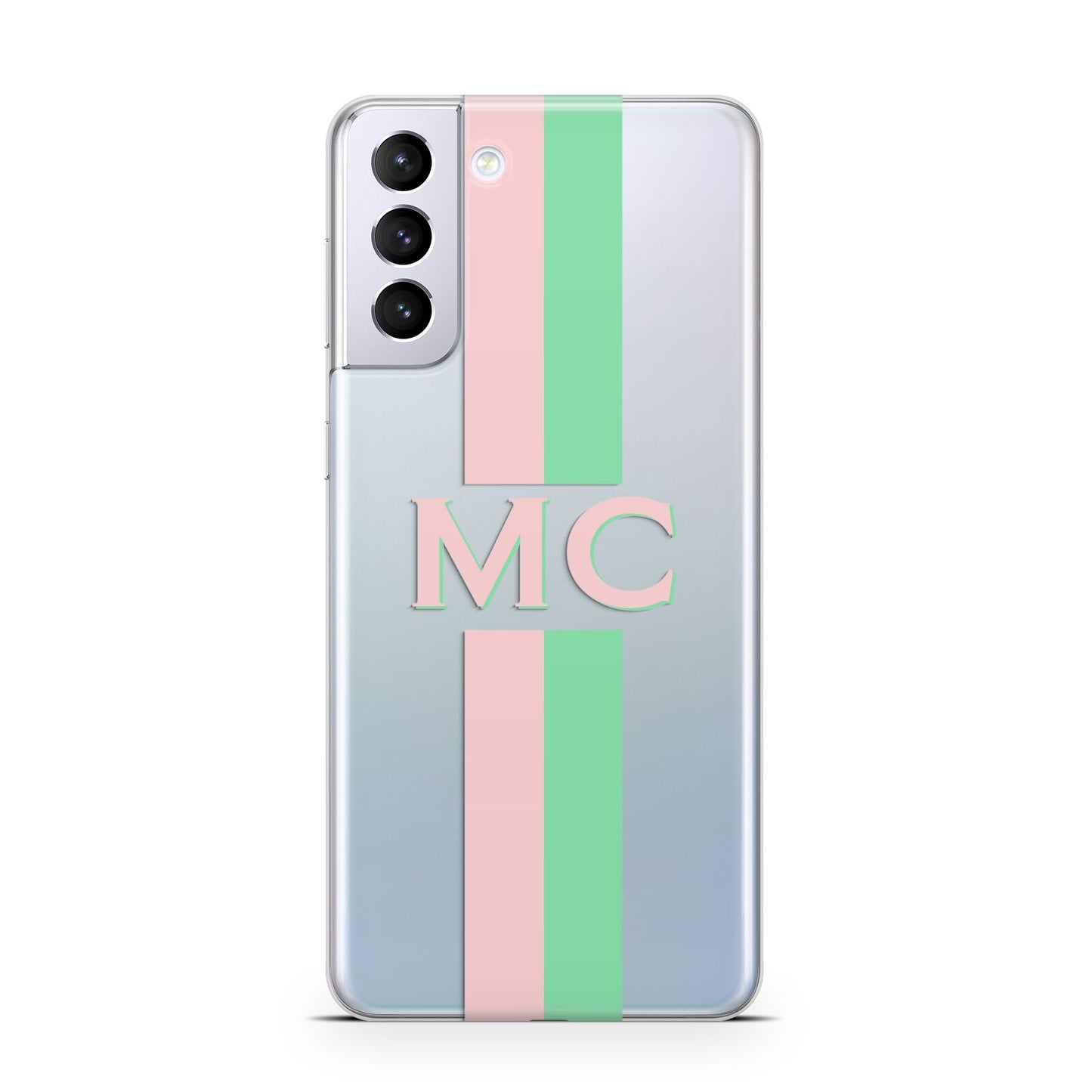 Personalised Transparent Striped Pink Green Samsung S21 Plus Case