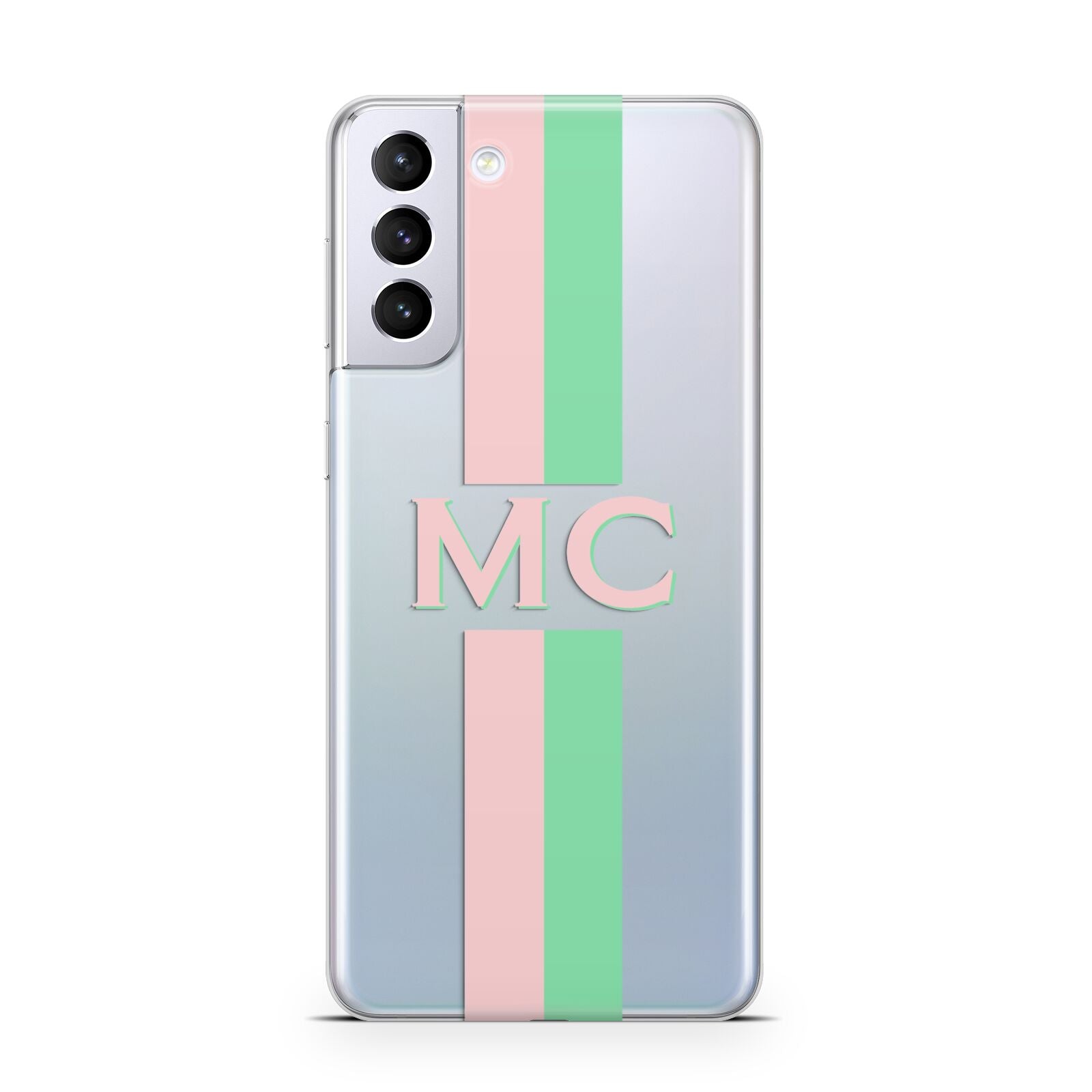Personalised Transparent Striped Pink Green Samsung S21 Plus Phone Case