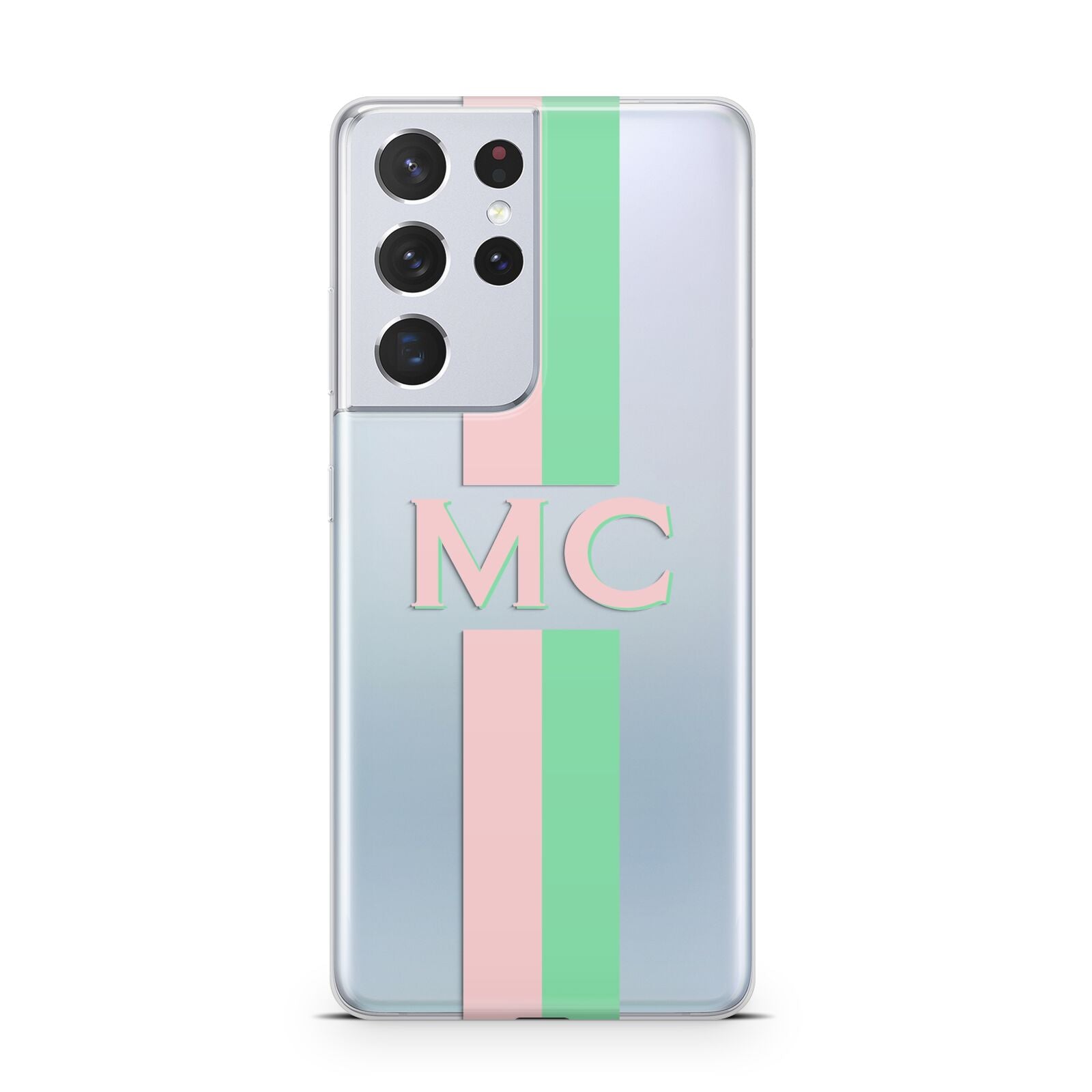 Personalised Transparent Striped Pink Green Samsung S21 Ultra Case