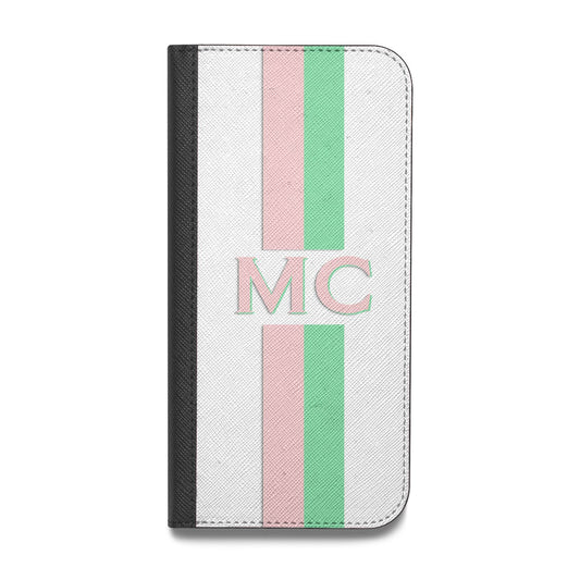 Personalised Transparent Striped Pink Green Vegan Leather Flip Samsung Case