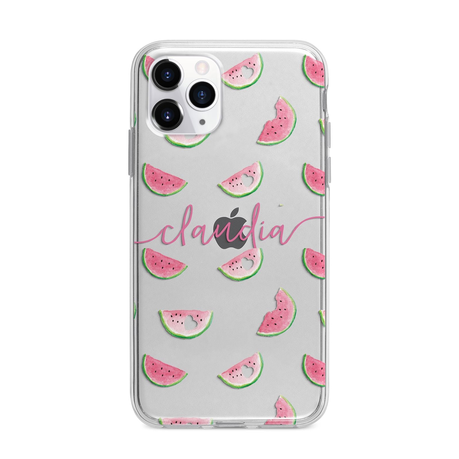 Personalised Transparent Watermelon Apple iPhone 11 Pro Max in Silver with Bumper Case