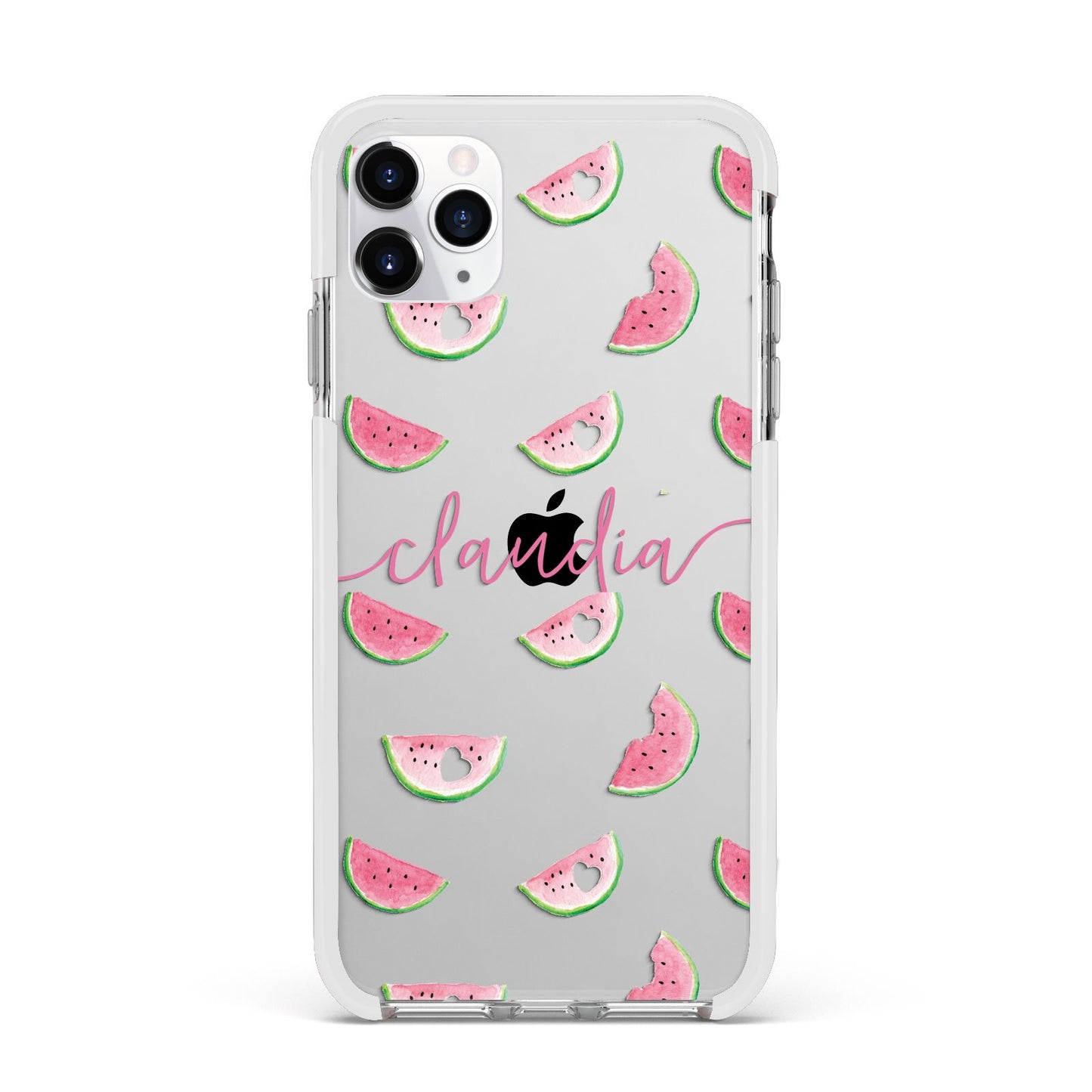 Personalised Transparent Watermelon Apple iPhone 11 Pro Max in Silver with White Impact Case