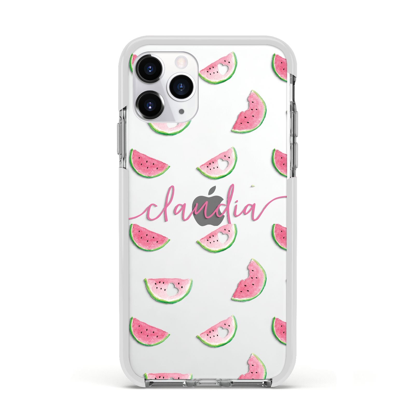 Personalised Transparent Watermelon Apple iPhone 11 Pro in Silver with White Impact Case