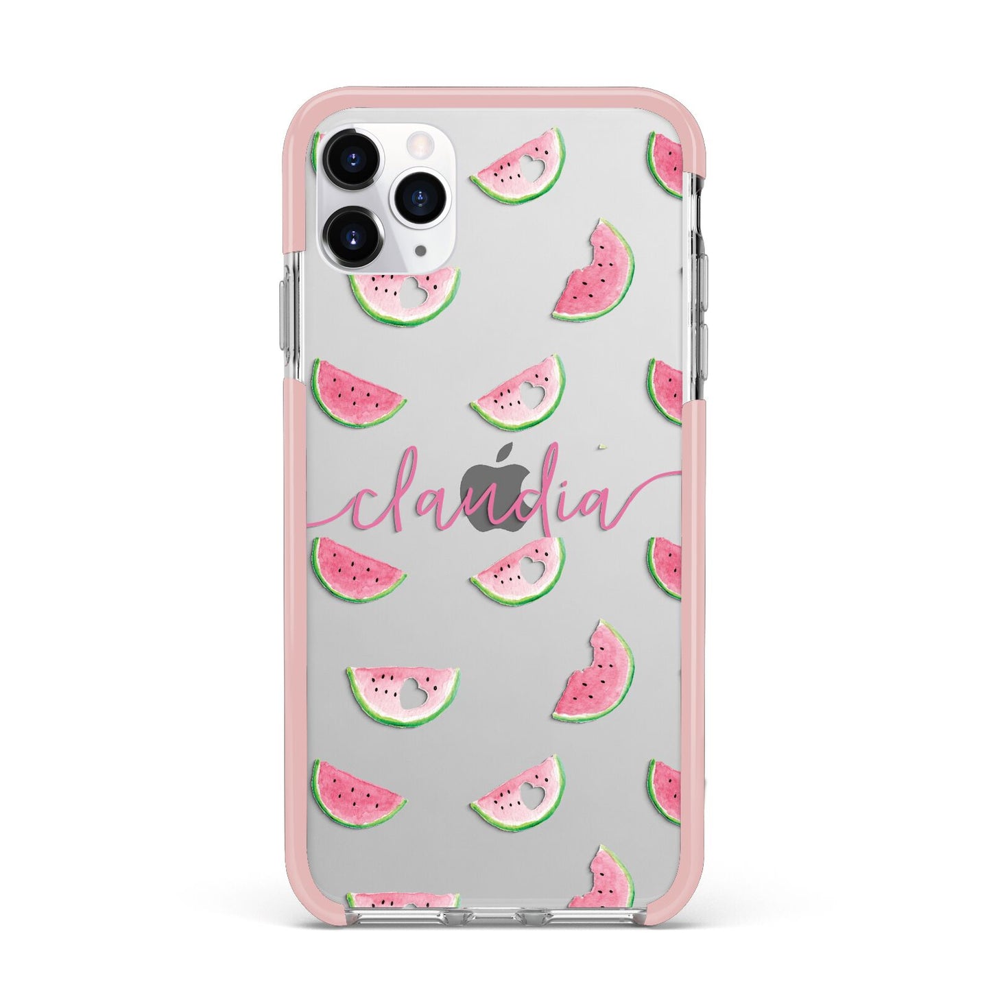 Personalised Transparent Watermelon iPhone 11 Pro Max Impact Pink Edge Case