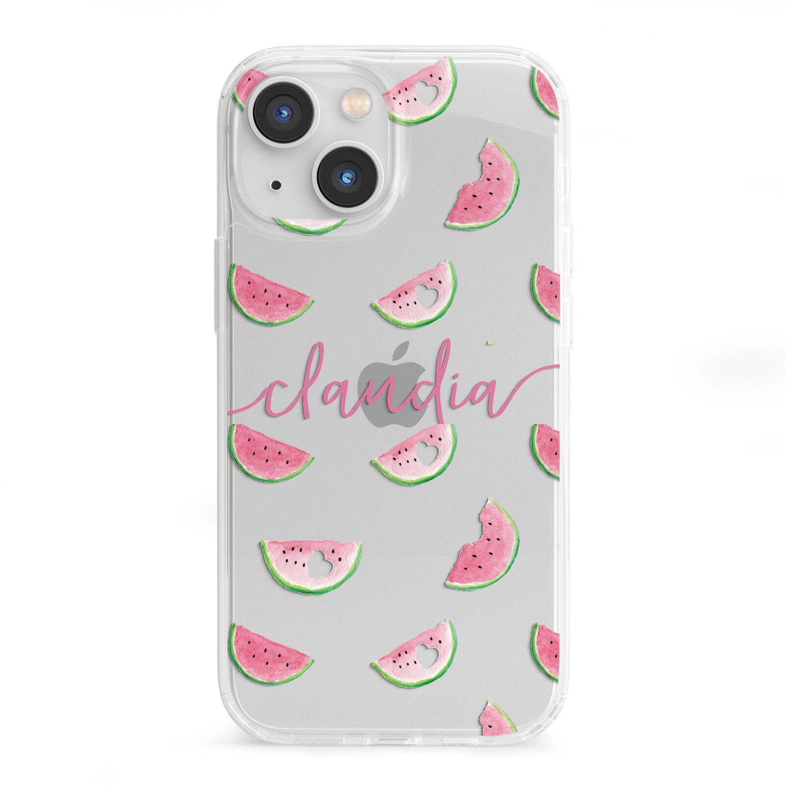 Personalised Transparent Watermelon iPhone 13 Mini Clear Bumper Case