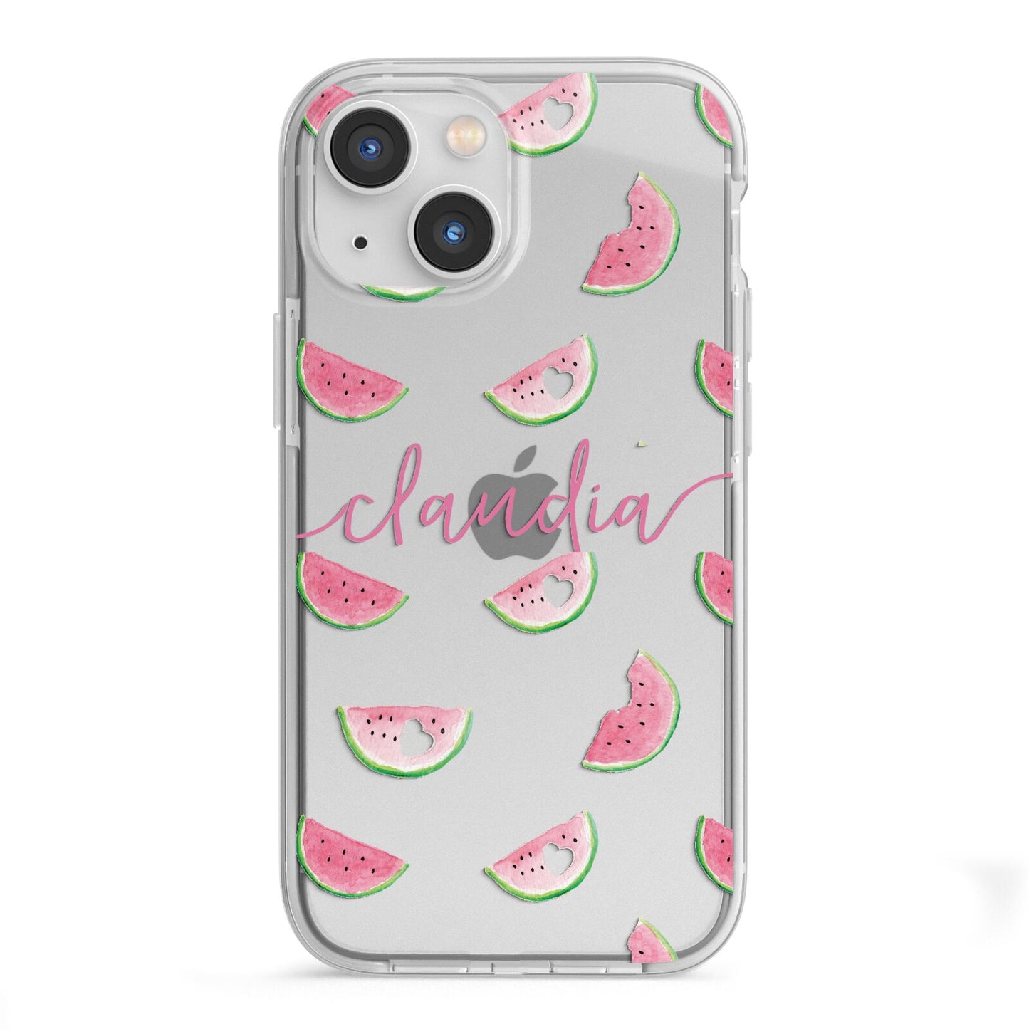 Personalised Transparent Watermelon iPhone 13 Mini TPU Impact Case with White Edges