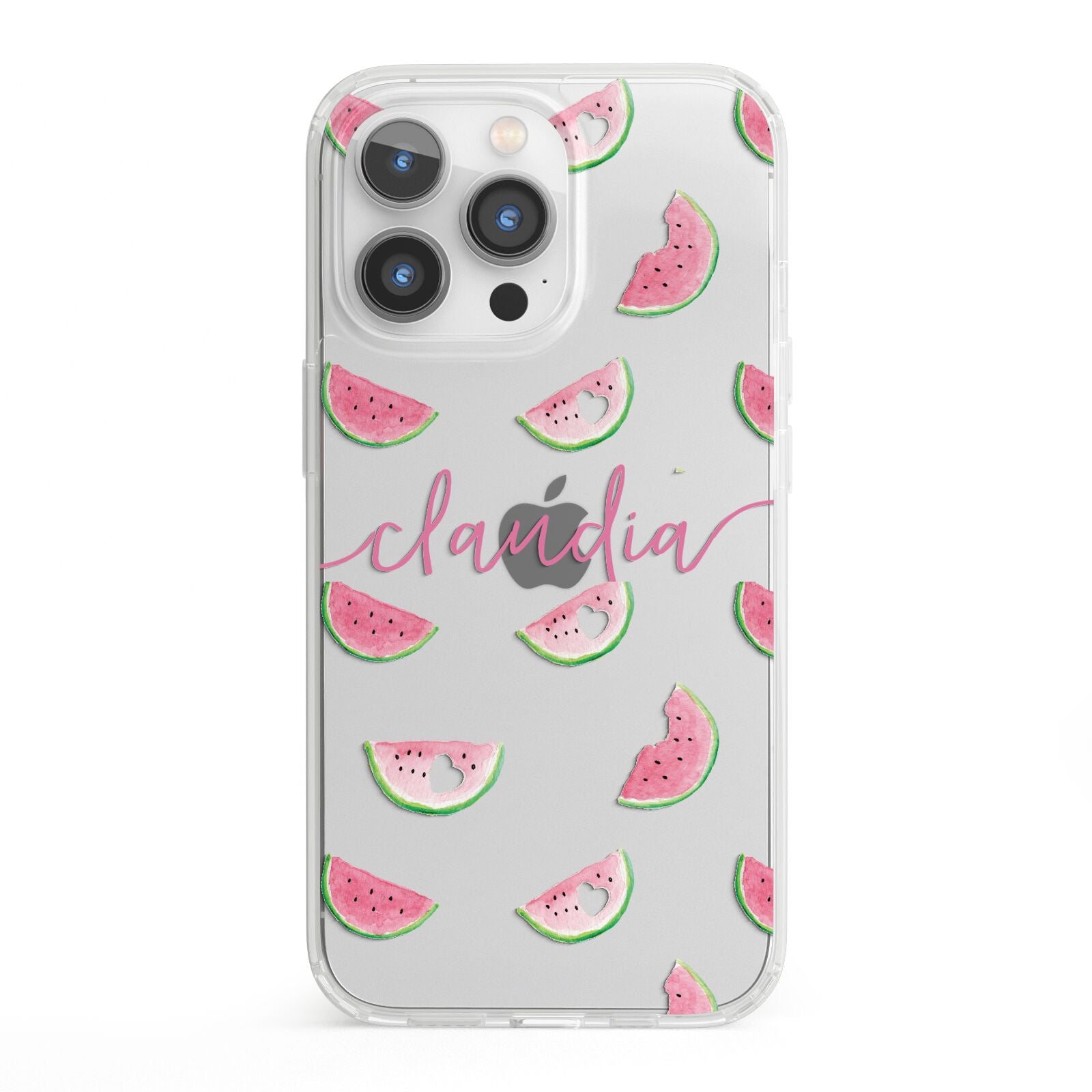 Personalised Transparent Watermelon iPhone 13 Pro Clear Bumper Case