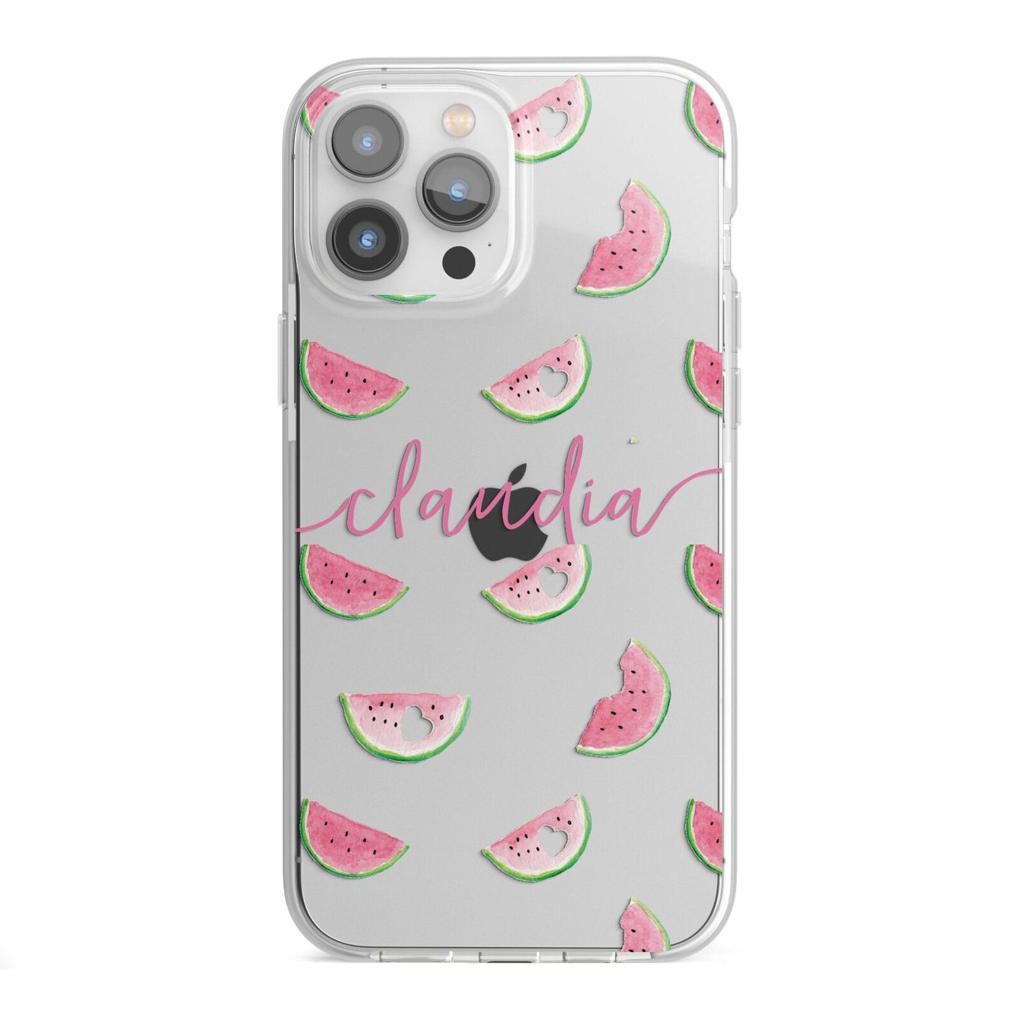 Personalised Transparent Watermelon iPhone 13 Pro Max TPU Impact Case with White Edges