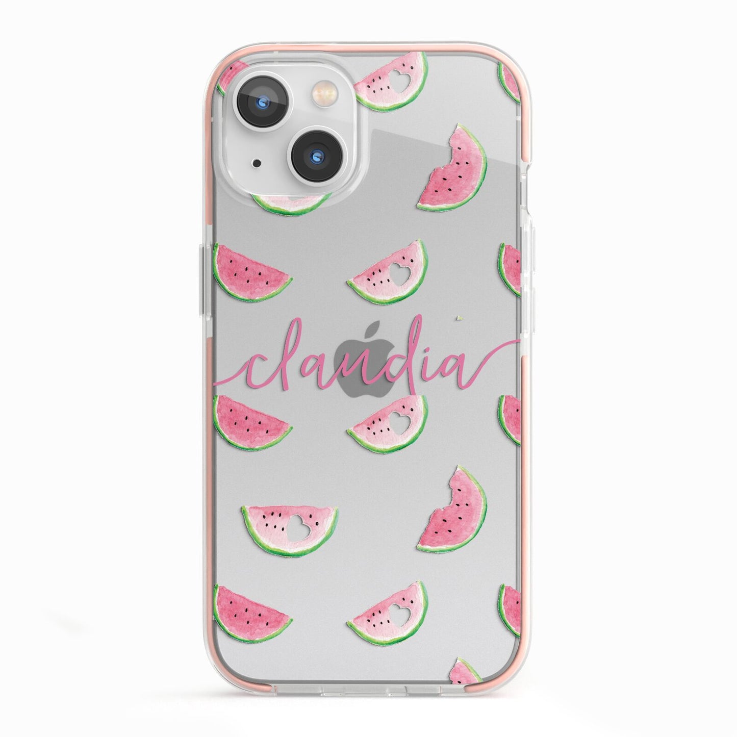 Personalised Transparent Watermelon iPhone 13 TPU Impact Case with Pink Edges