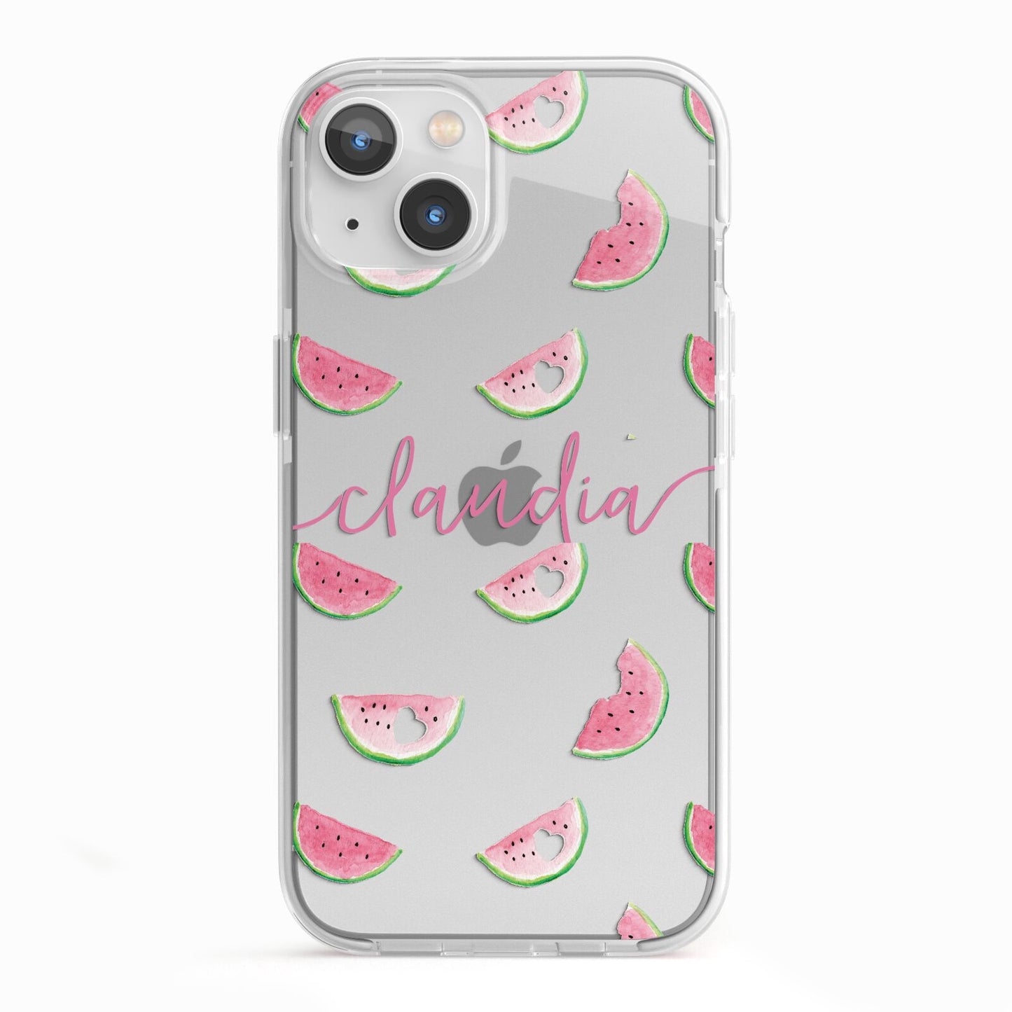 Personalised Transparent Watermelon iPhone 13 TPU Impact Case with White Edges