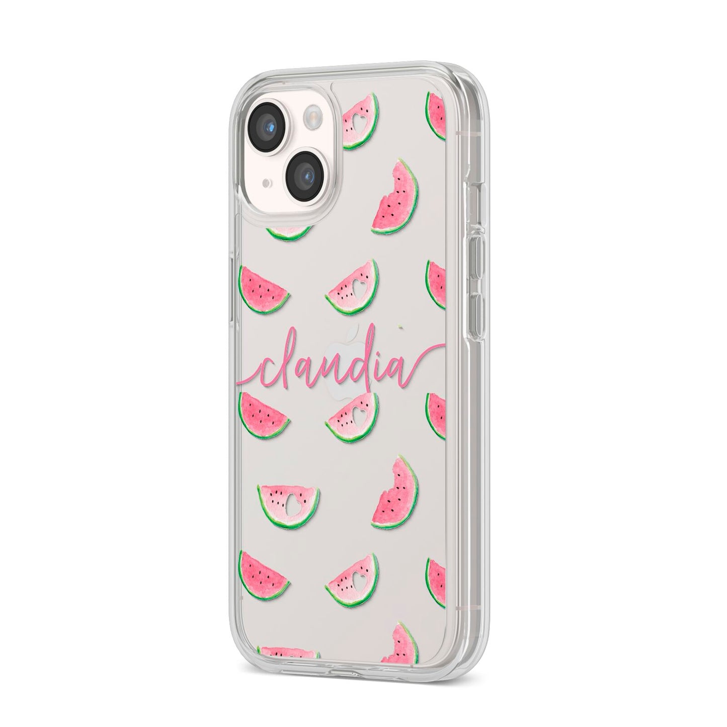 Personalised Transparent Watermelon iPhone 14 Clear Tough Case Starlight Angled Image