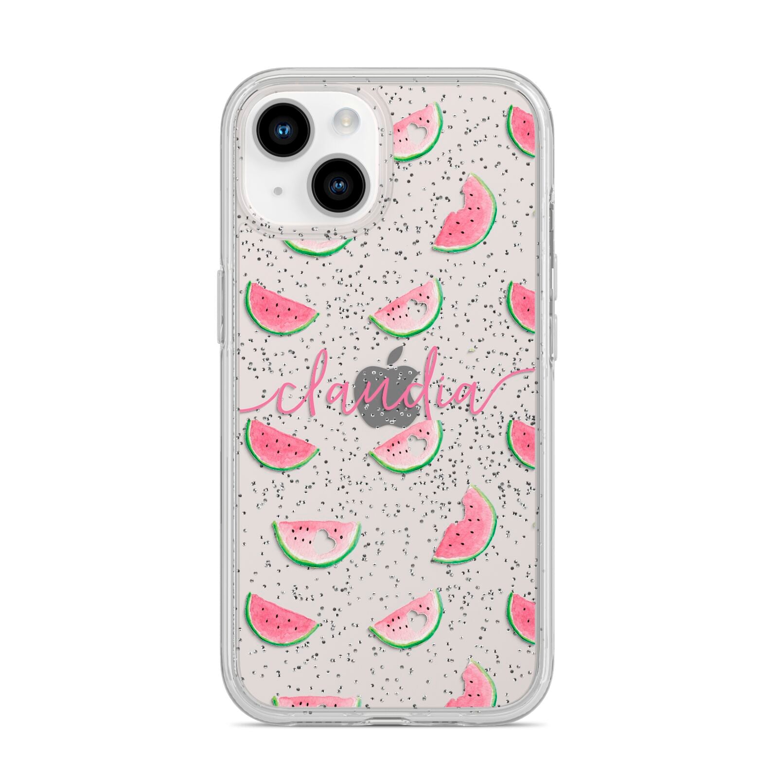 Personalised Transparent Watermelon iPhone 14 Glitter Tough Case Starlight