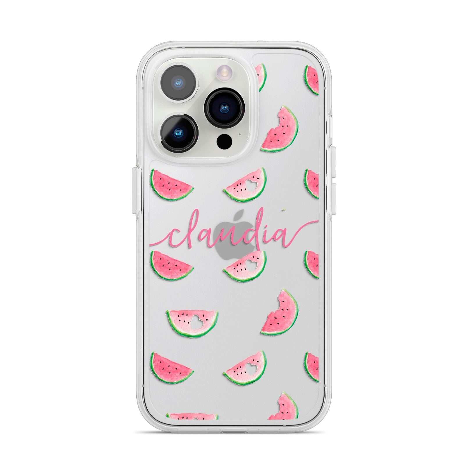 Personalised Transparent Watermelon iPhone 14 Pro Clear Tough Case Silver