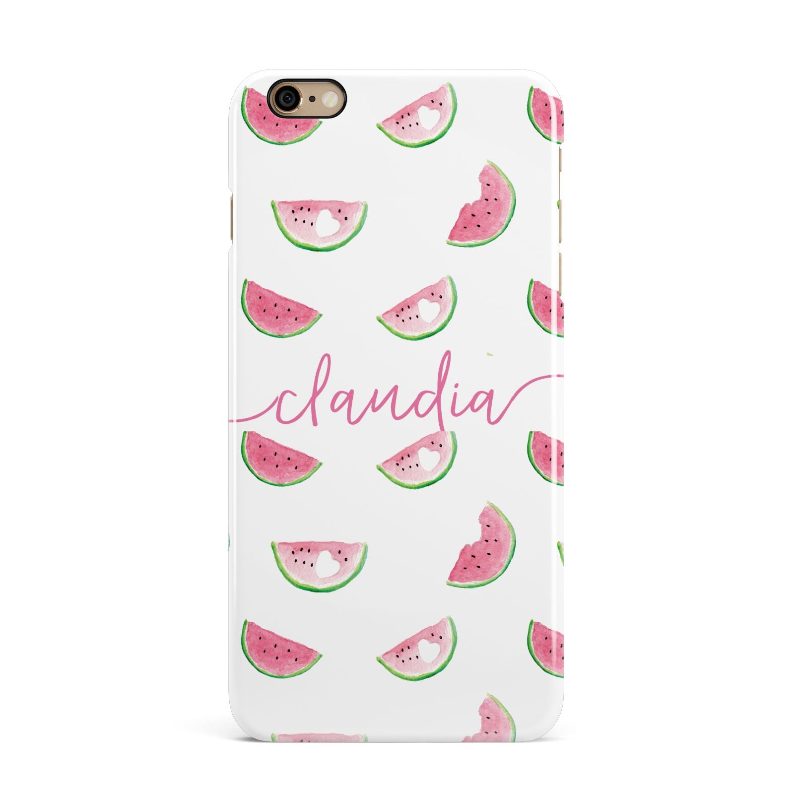 Personalised Transparent Watermelon iPhone 6 Plus 3D Snap Case on Gold Phone