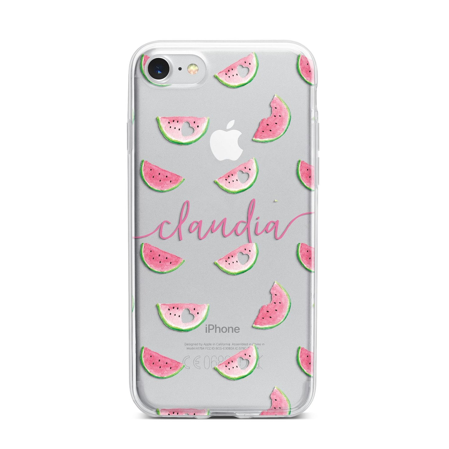 Personalised Transparent Watermelon iPhone 7 Bumper Case on Silver iPhone