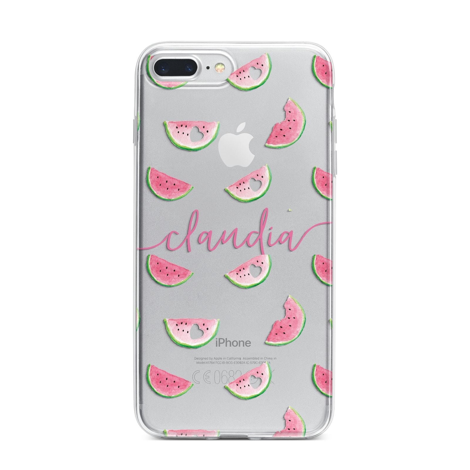 Personalised Transparent Watermelon iPhone 7 Plus Bumper Case on Silver iPhone