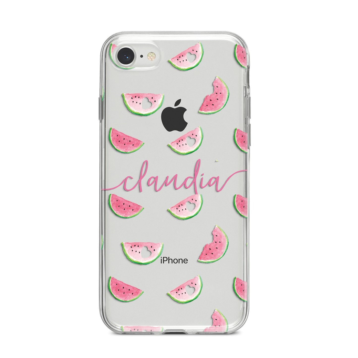 Personalised Transparent Watermelon iPhone 8 Bumper Case on Silver iPhone