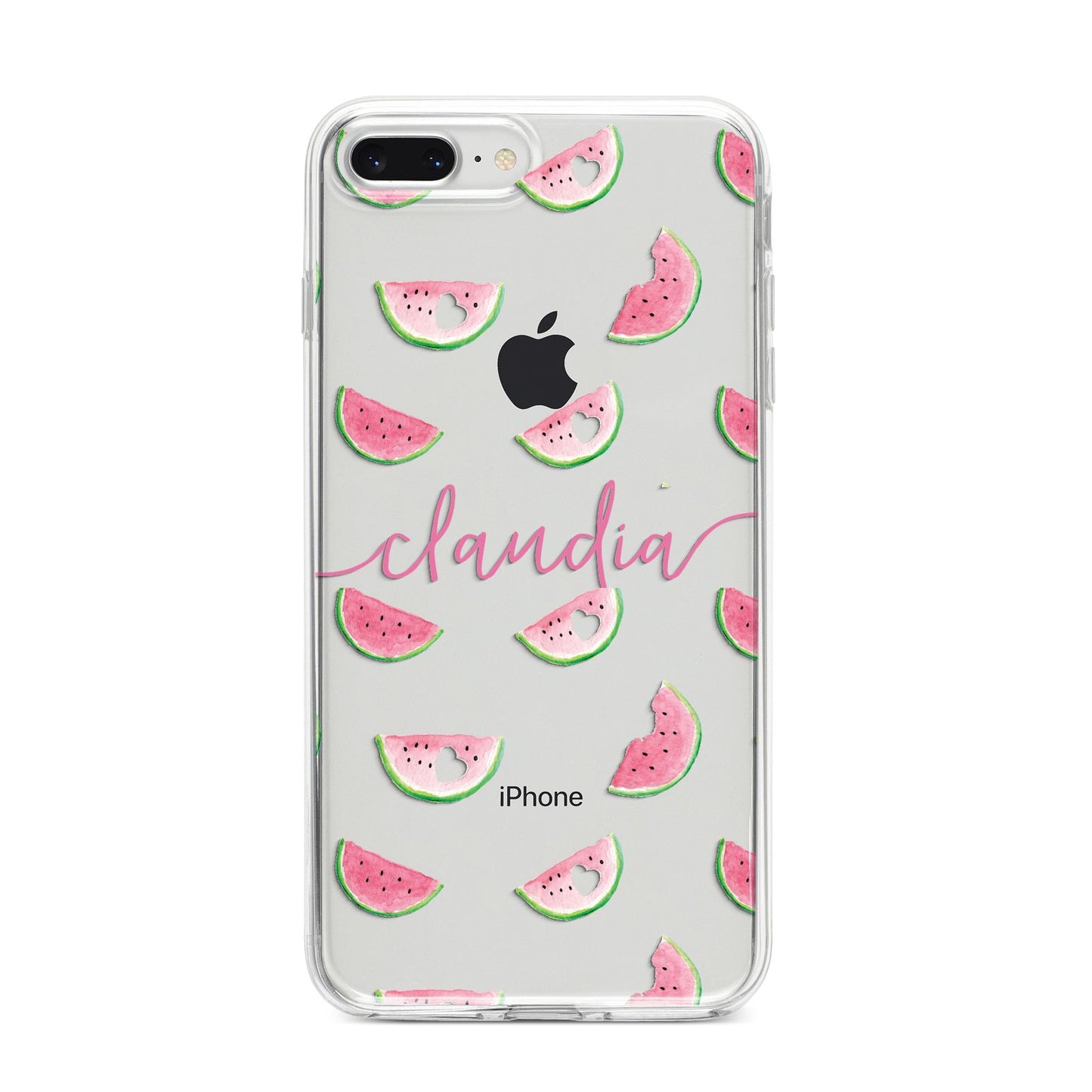 Personalised Transparent Watermelon iPhone 8 Plus Bumper Case on Silver iPhone