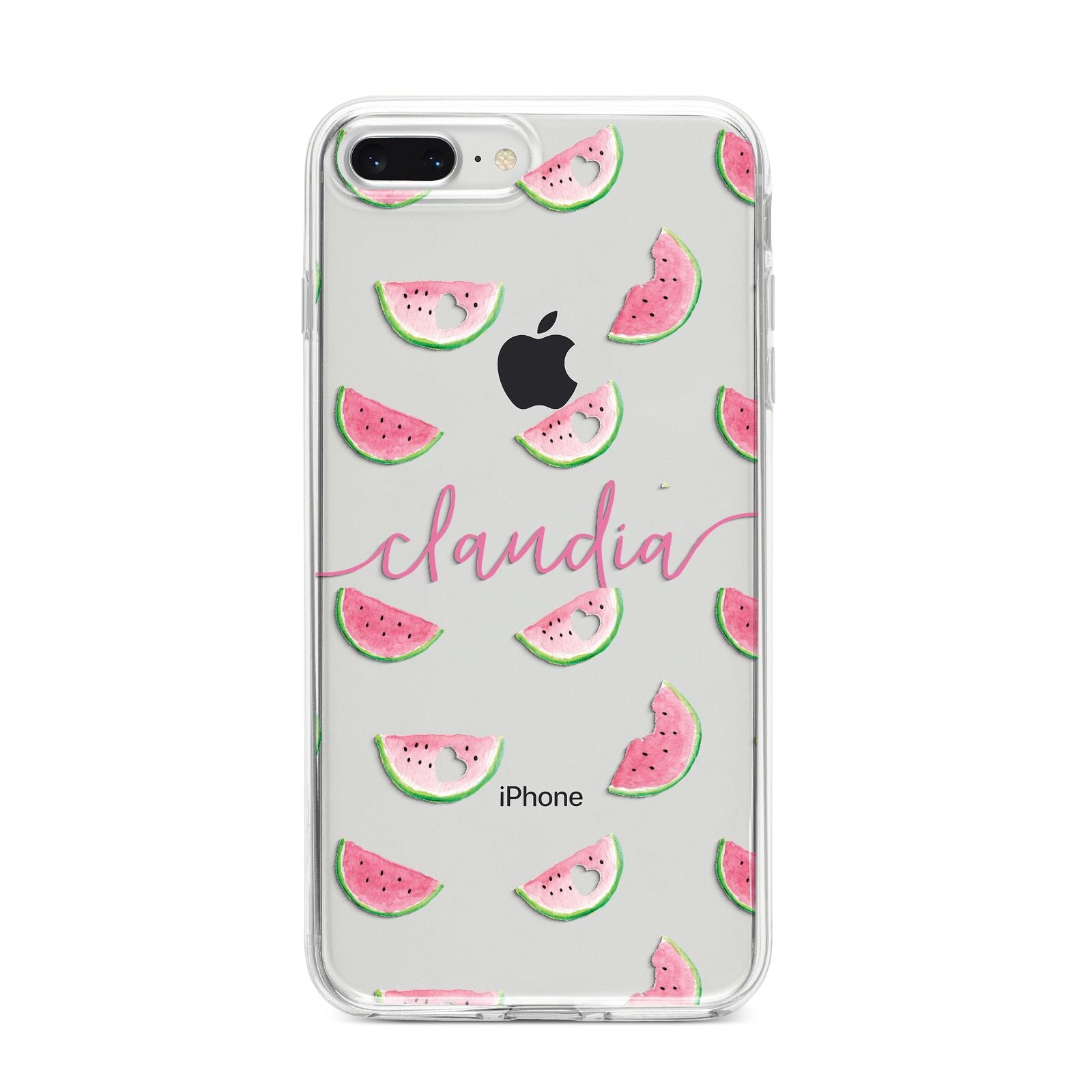 Personalised Transparent Watermelon iPhone 8 Plus Bumper Case on Silver iPhone