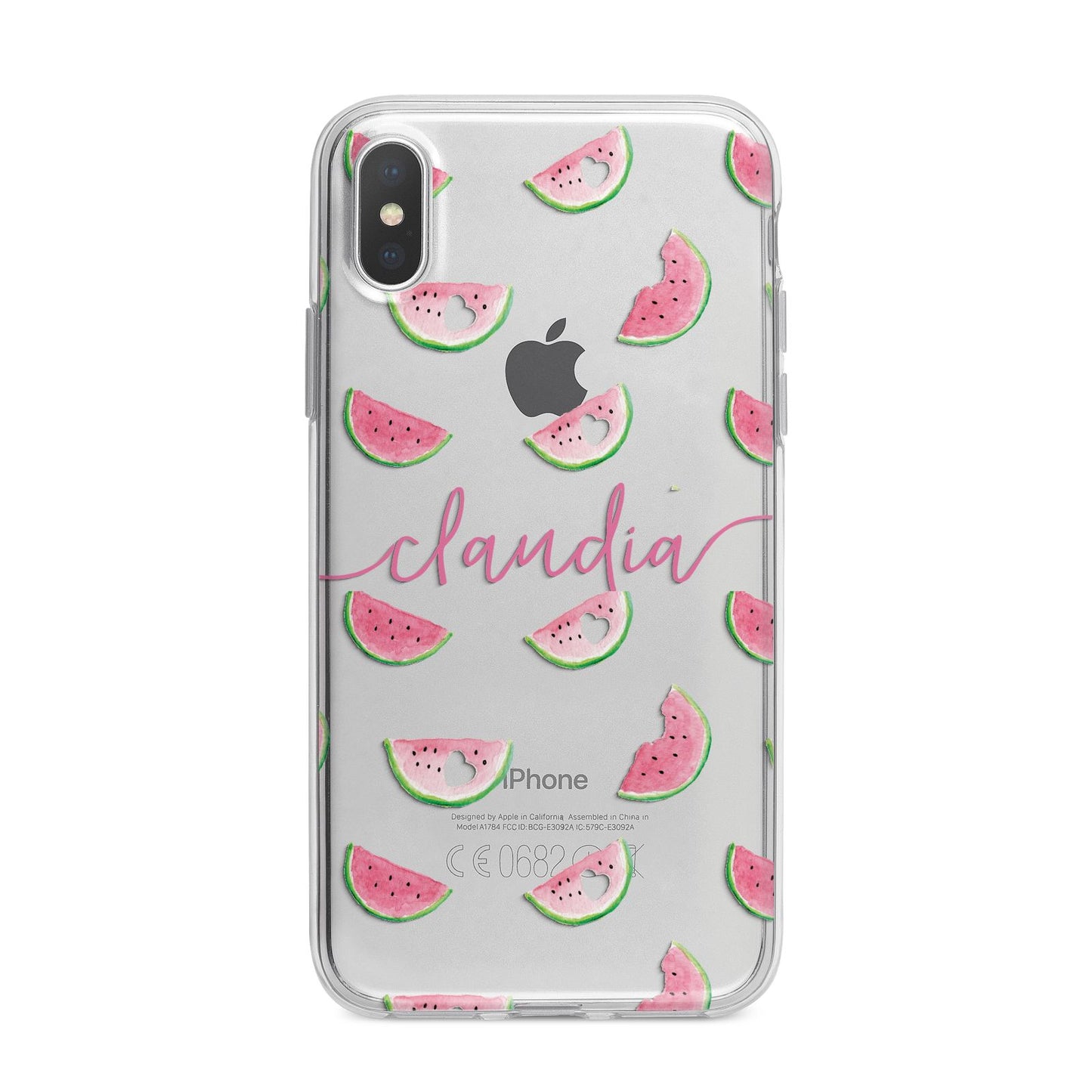 Personalised Transparent Watermelon iPhone X Bumper Case on Silver iPhone Alternative Image 1