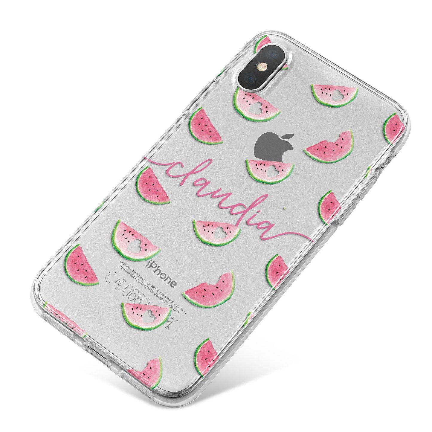 Personalised Transparent Watermelon iPhone X Bumper Case on Silver iPhone