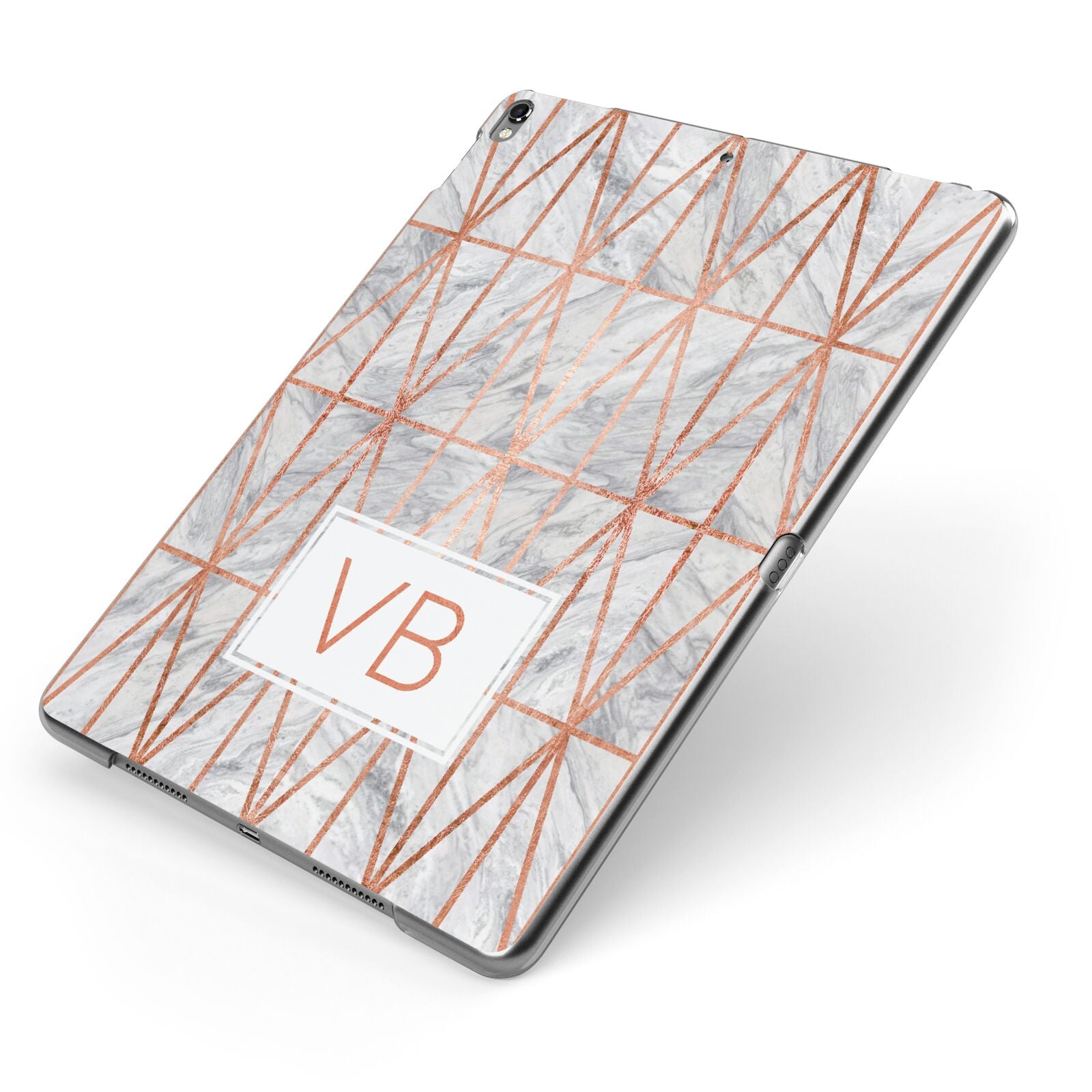 Personalised Triangular Marble Initials Apple iPad Case on Grey iPad Side View