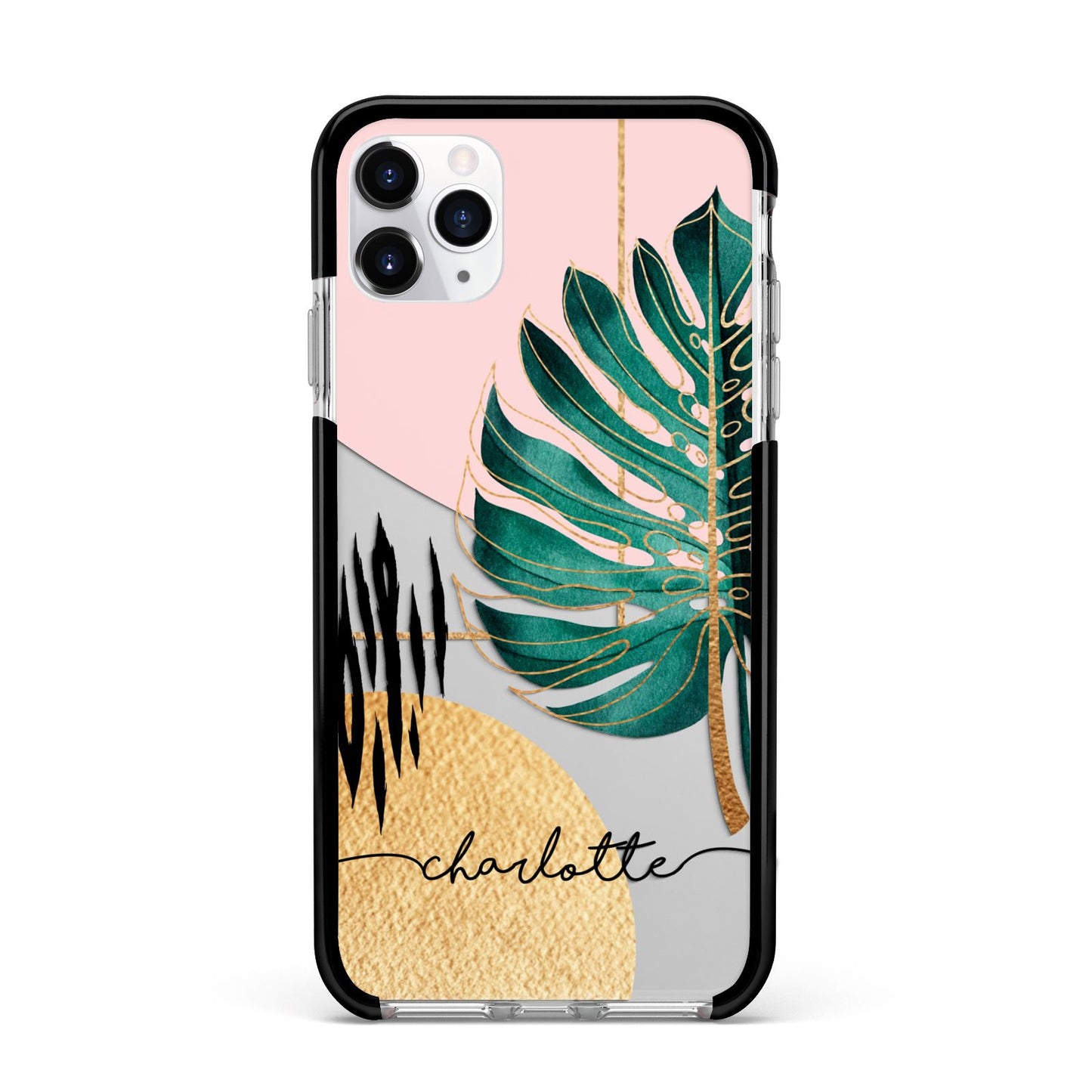 Personalised Tropical Fan Leaf Apple iPhone 11 Pro Max in Silver with Black Impact Case