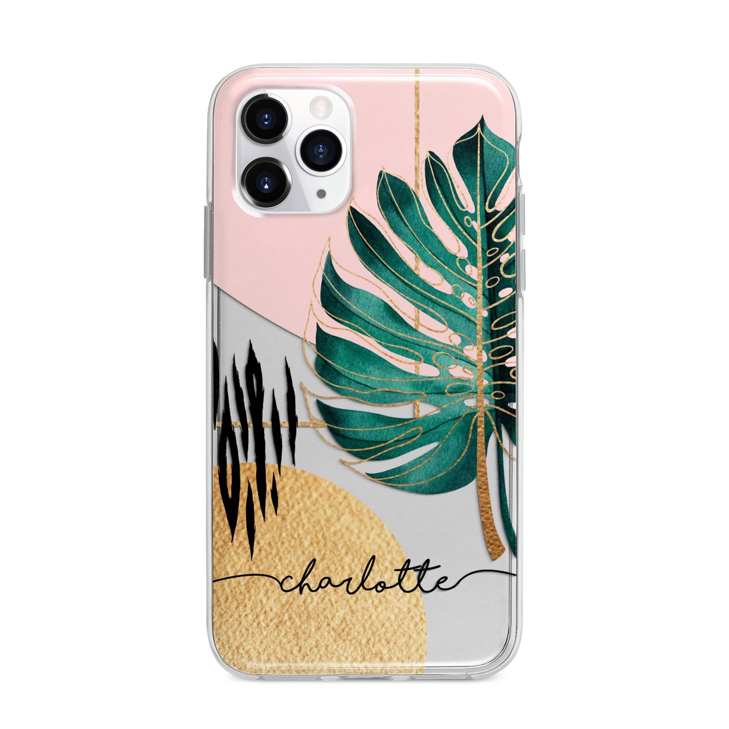 Personalised Tropical Fan Leaf Apple iPhone 11 Pro Max in Silver with Bumper Case