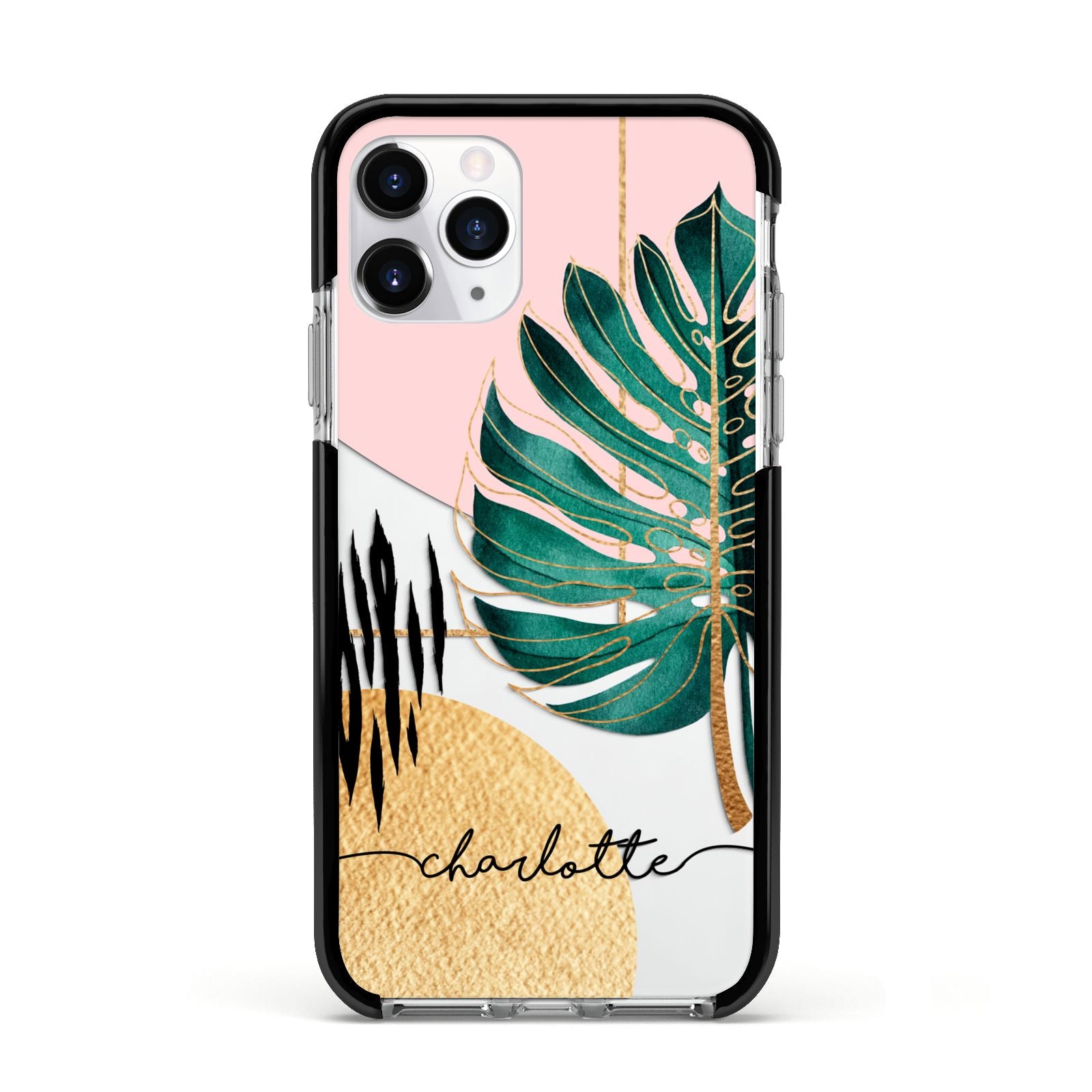 Personalised Tropical Fan Leaf Apple iPhone 11 Pro in Silver with Black Impact Case