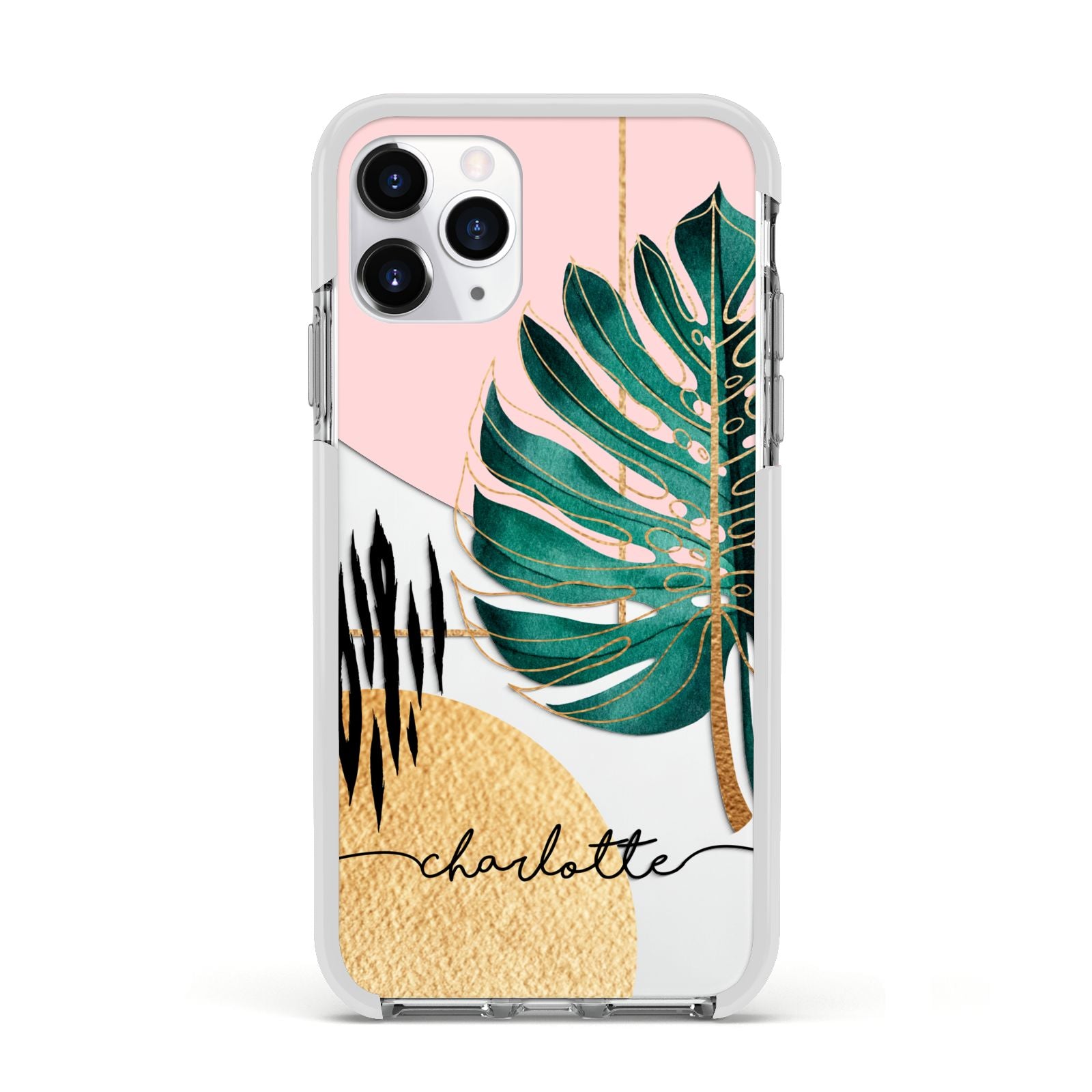 Personalised Tropical Fan Leaf Apple iPhone 11 Pro in Silver with White Impact Case