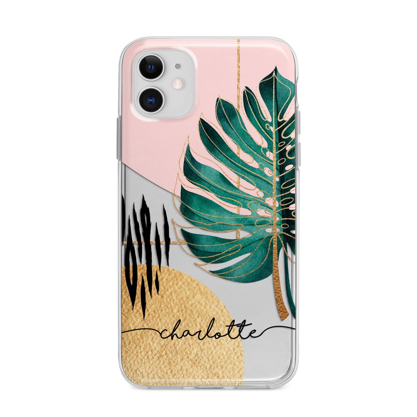 Personalised Tropical Fan Leaf Apple iPhone 11 in White with Bumper Case