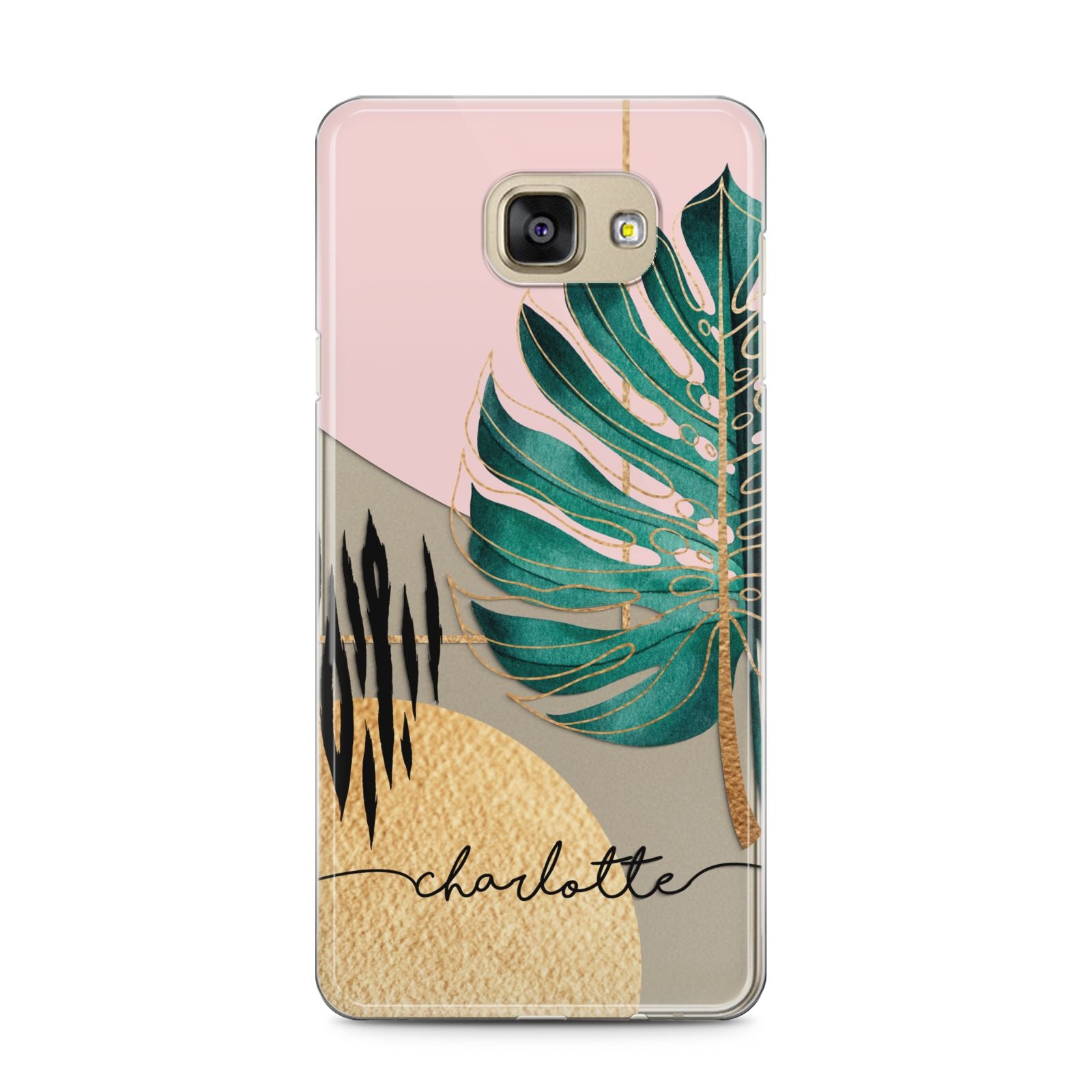 Personalised Tropical Fan Leaf Samsung Galaxy A5 2016 Case on gold phone