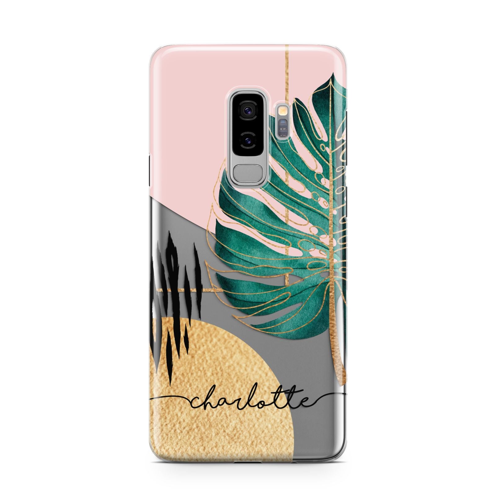 Personalised Tropical Fan Leaf Samsung Galaxy S9 Plus Case on Silver phone