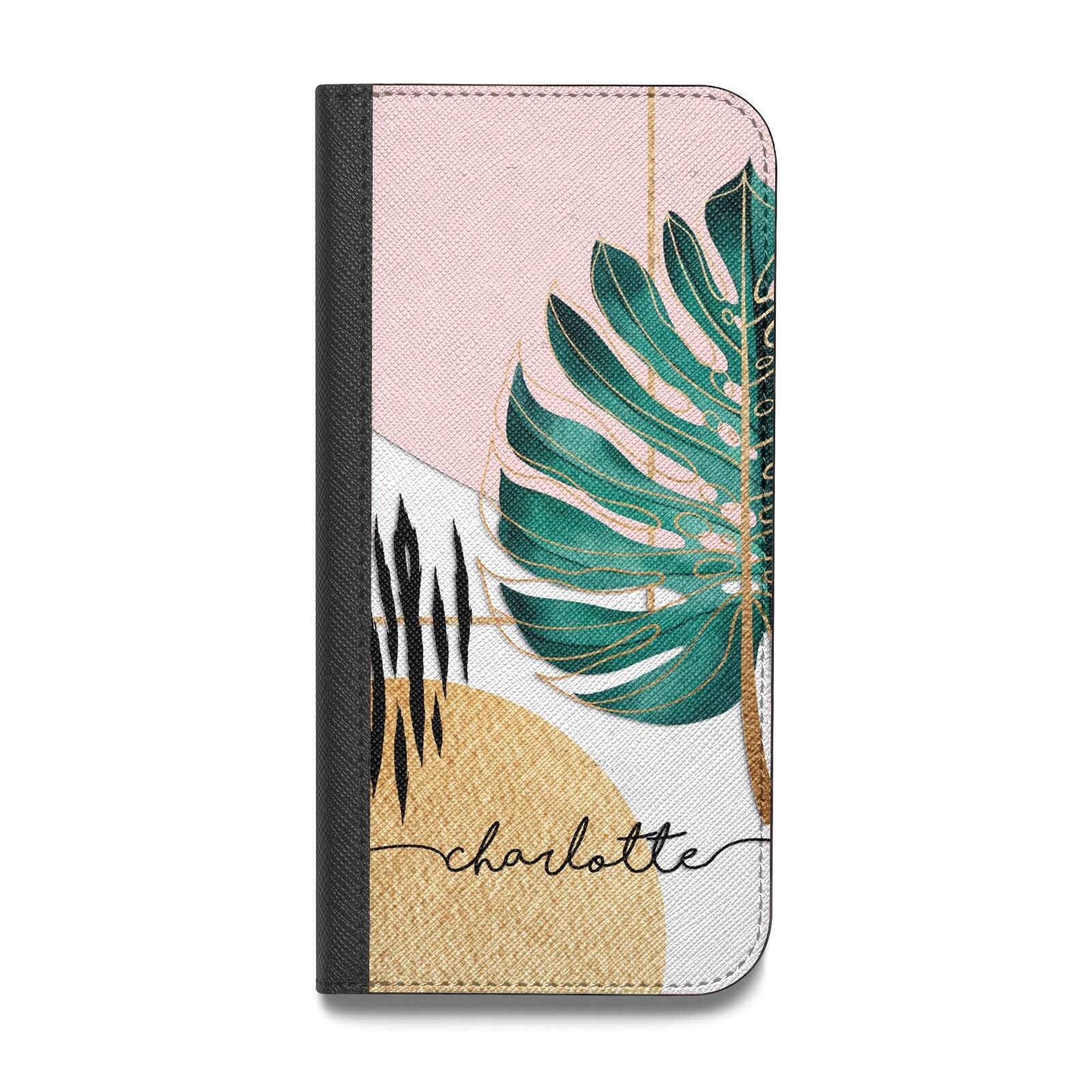 Personalised Tropical Fan Leaf Vegan Leather Flip iPhone Case